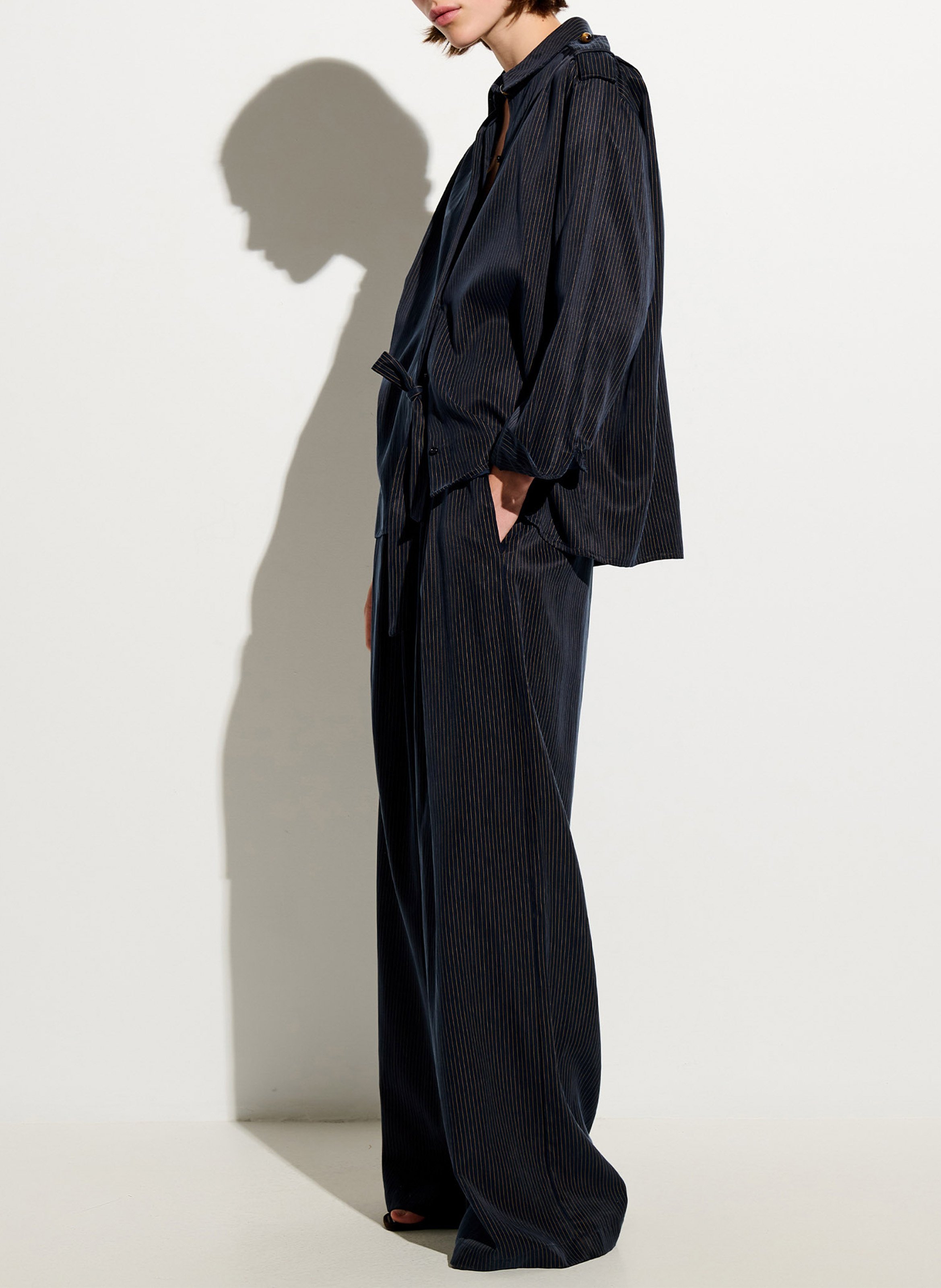 Oversized button-up shirt with stripes SESSUN Blue