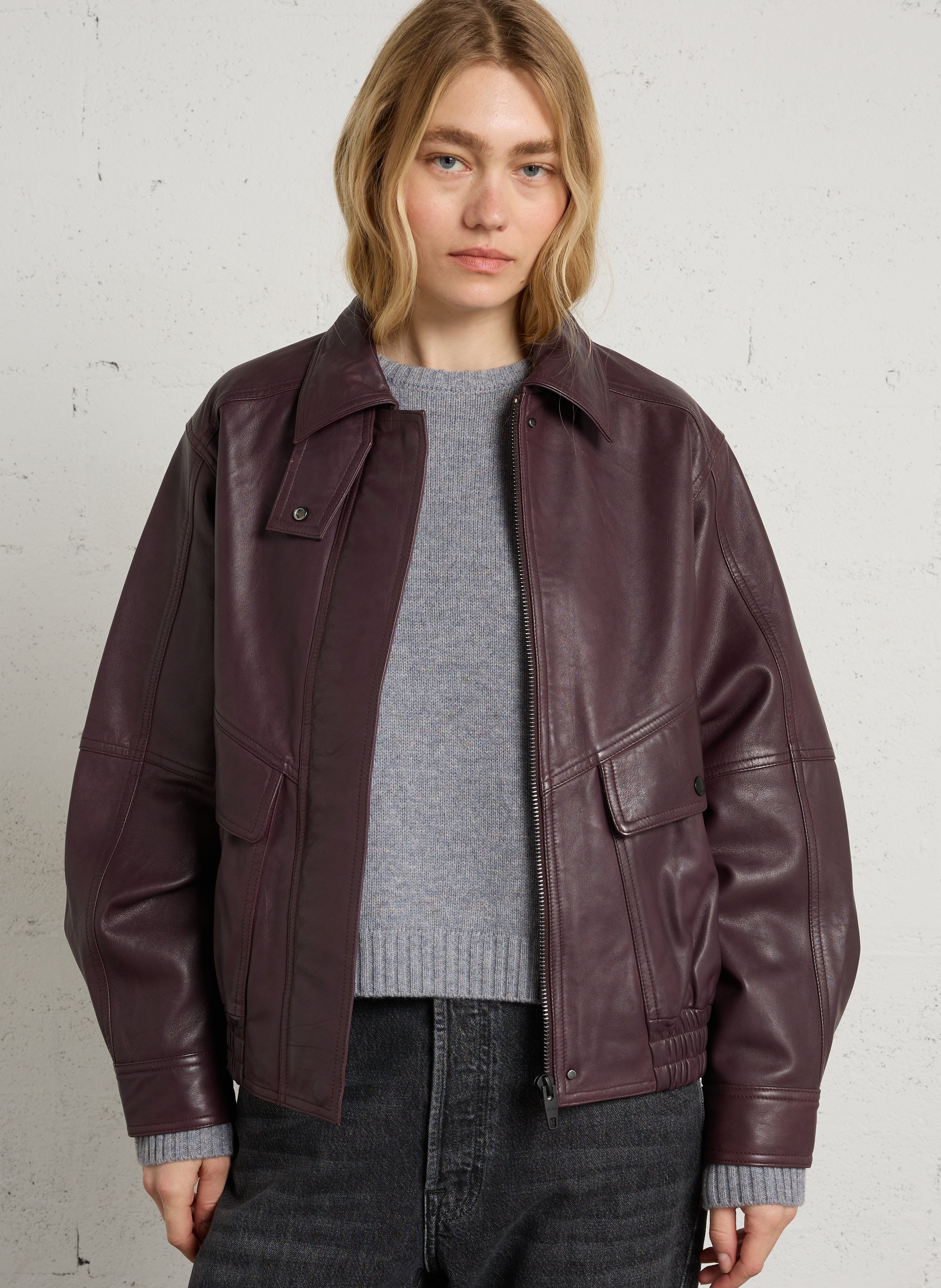 Bomber ample en cuir IKKS Prune