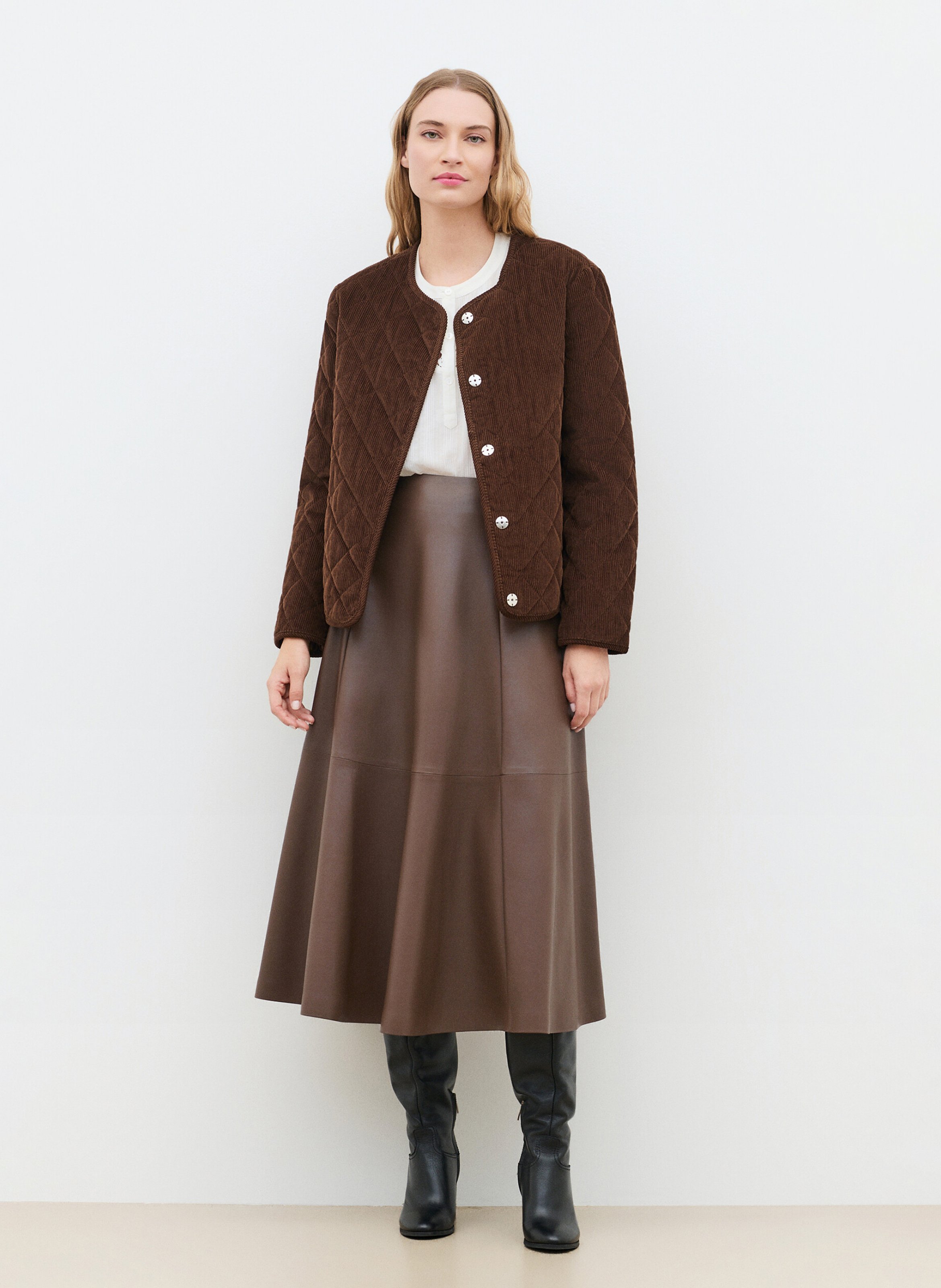 Straight-cut cotton corduroy jacket CAROLL Brown