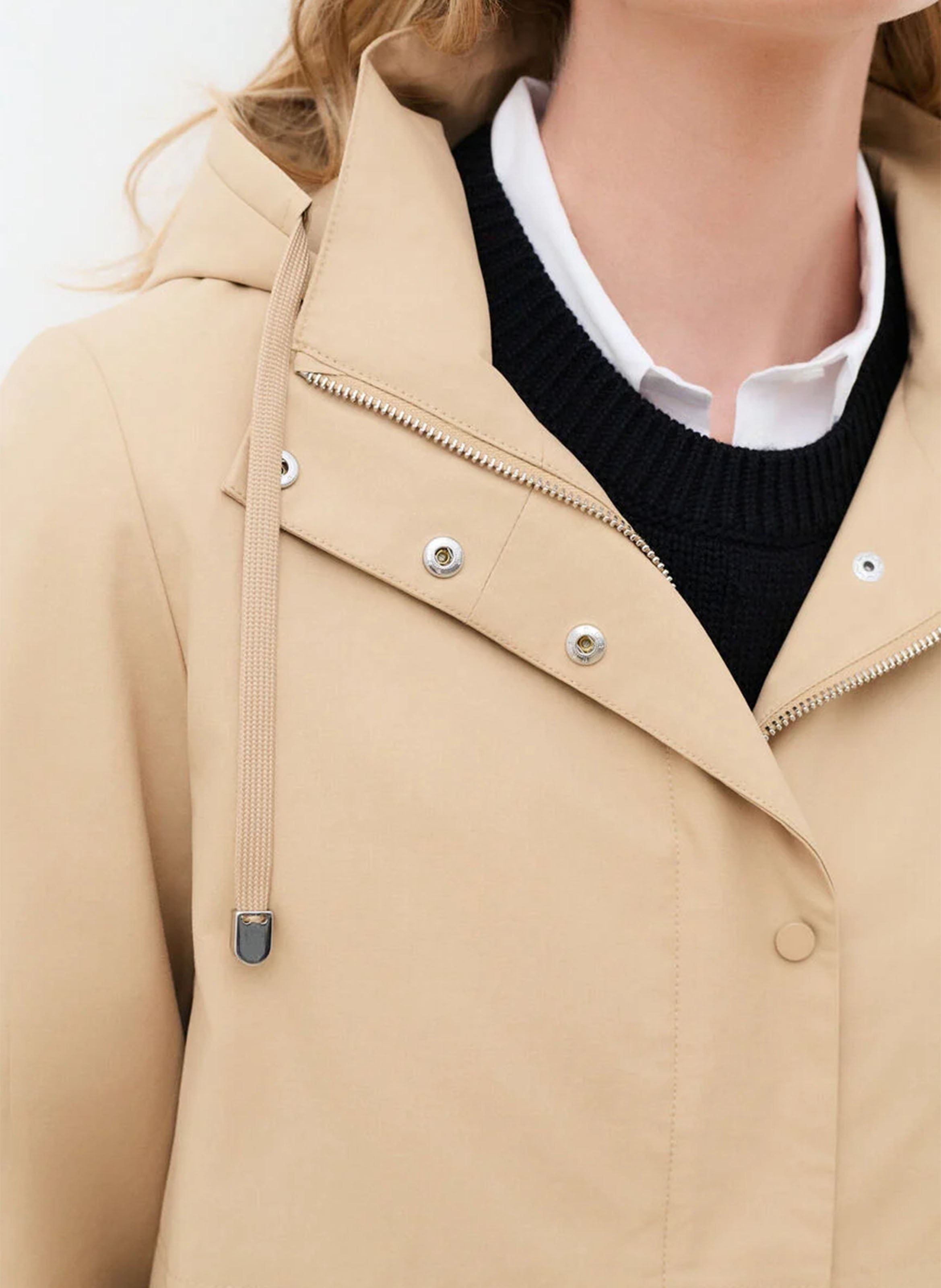 Parka droite col classique en coton mélangé  CAROLL Beige