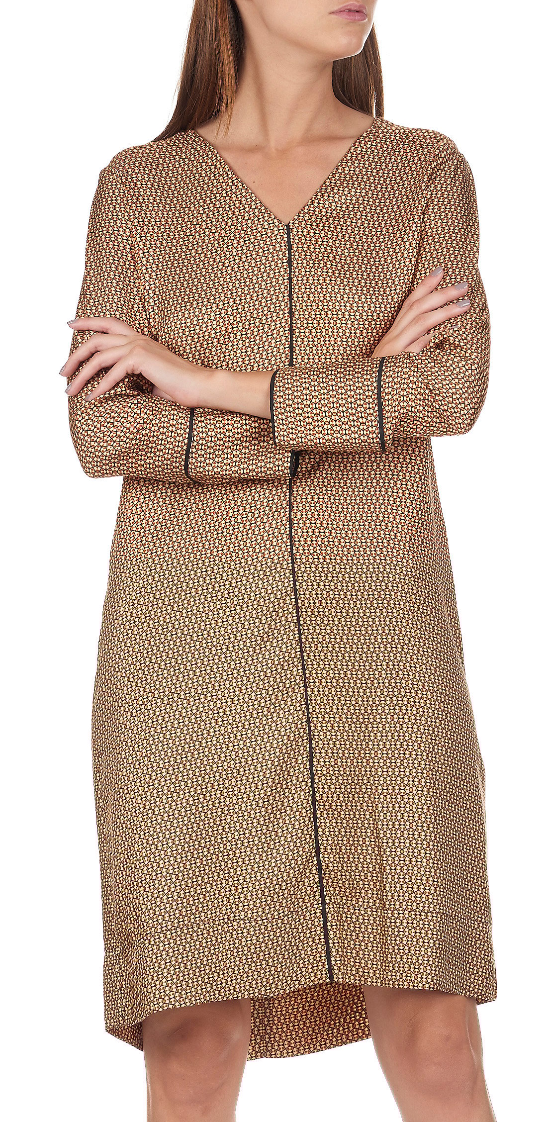 Robe courte droite décolletée et imprimée en soie MOMONI Rouge