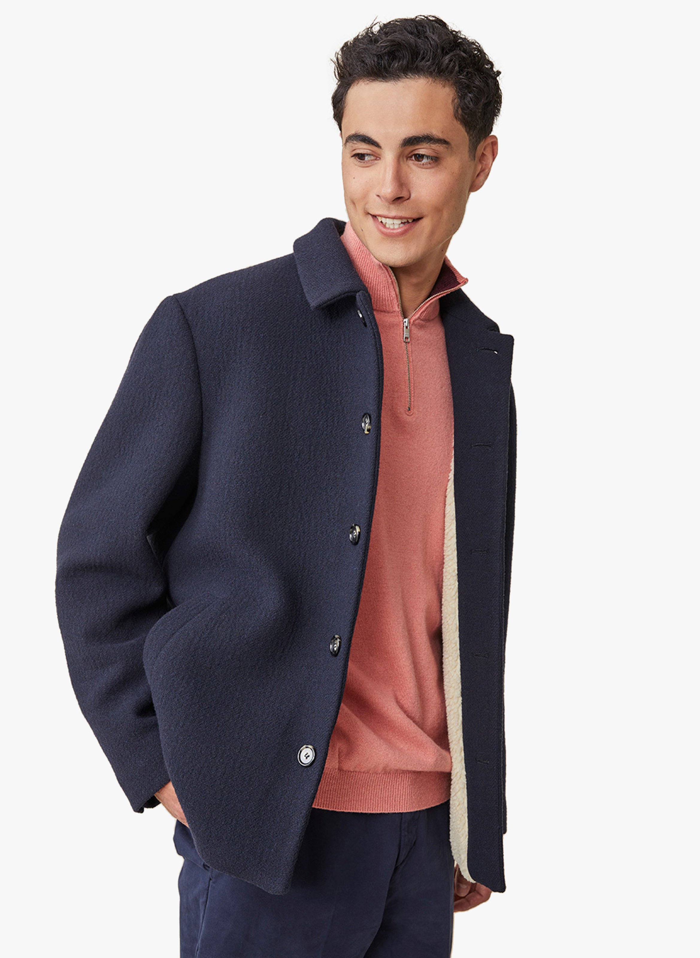 Manteau col classique droit Bleu