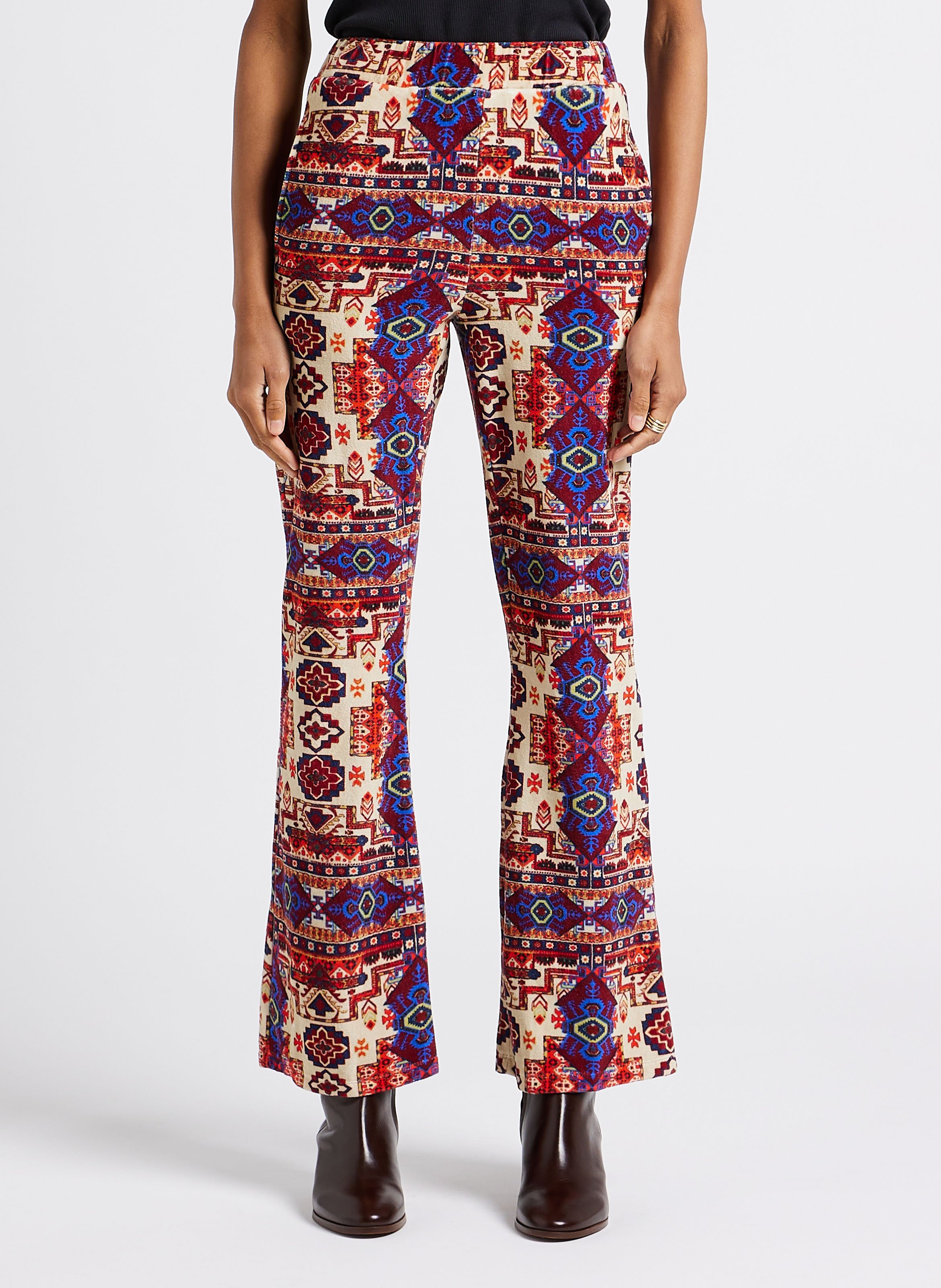 Pantalon taille haute à motif aztèque en coton V DE VINSTER Rouge