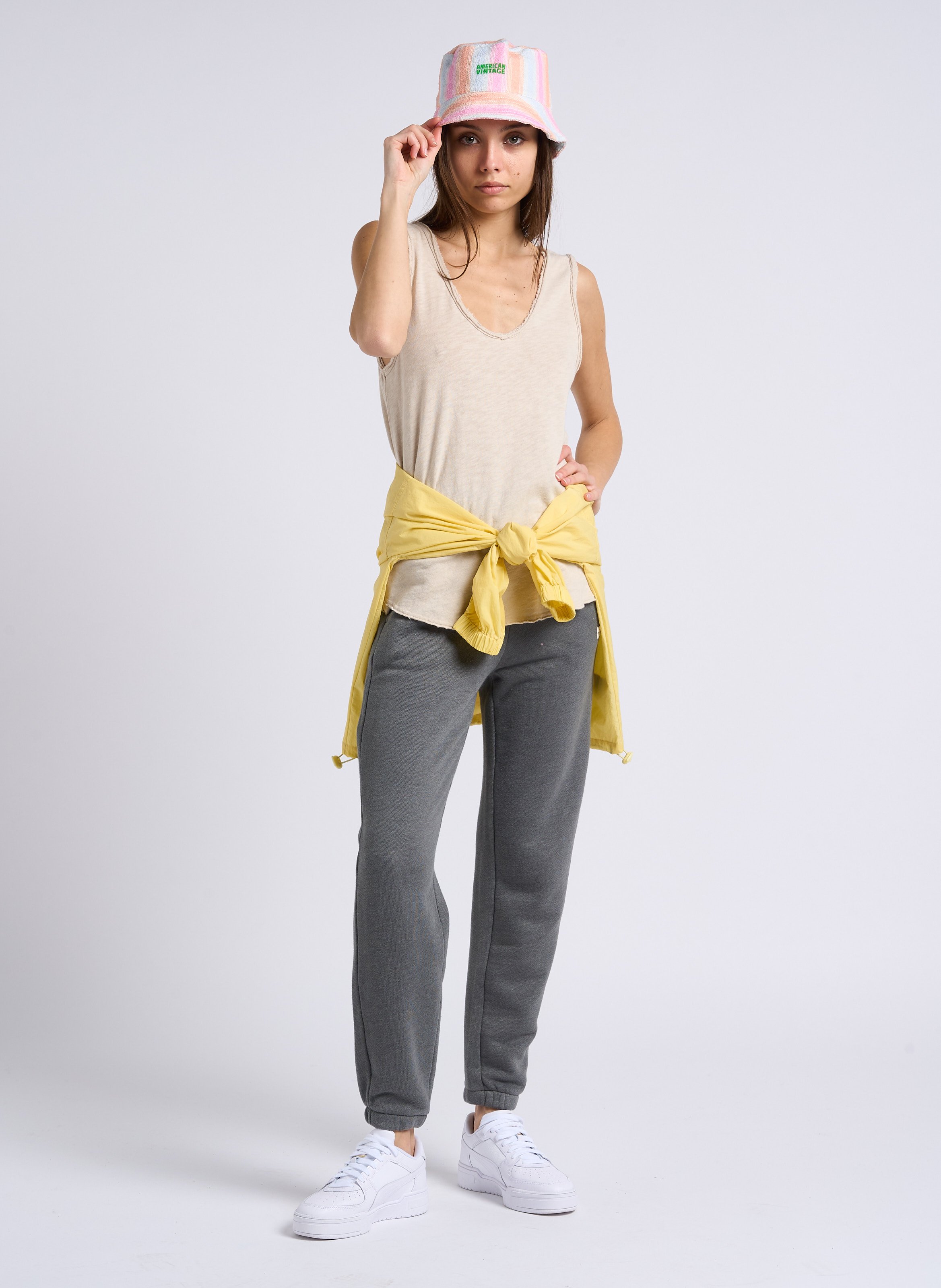 Rechte, katoenen singlet met ronde hals AMERICAN VINTAGE Beige