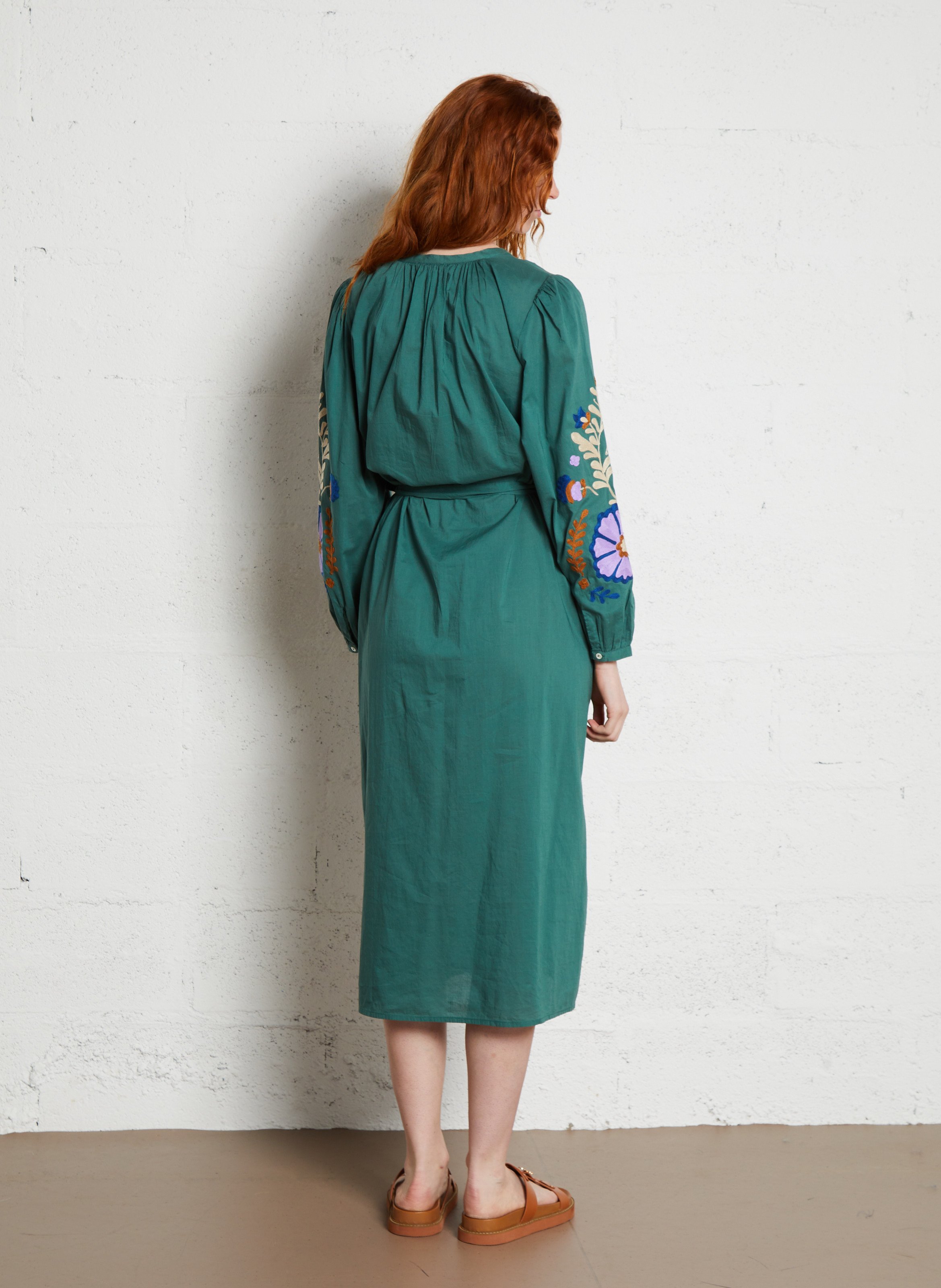 V-neck organic cotton midi dress Green