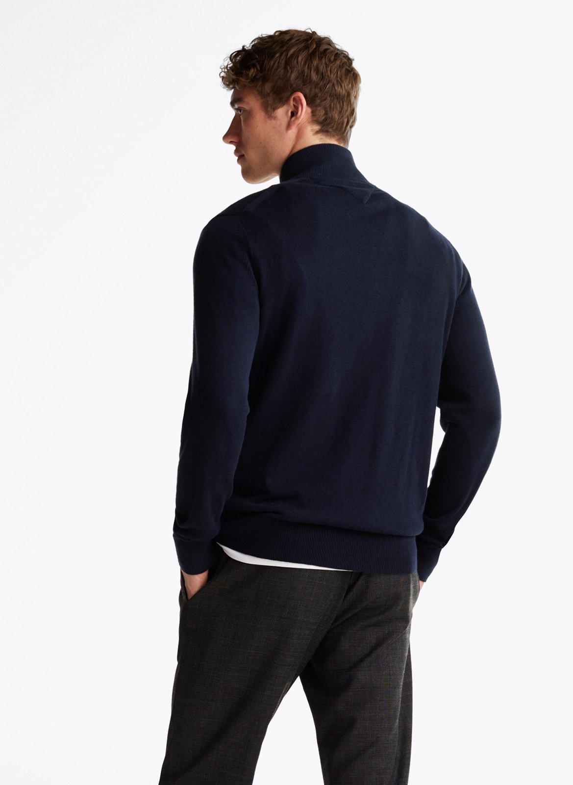 Regular-fit organic cotton and cashmere sweater with high neck TOMMY HILFIGER Blue