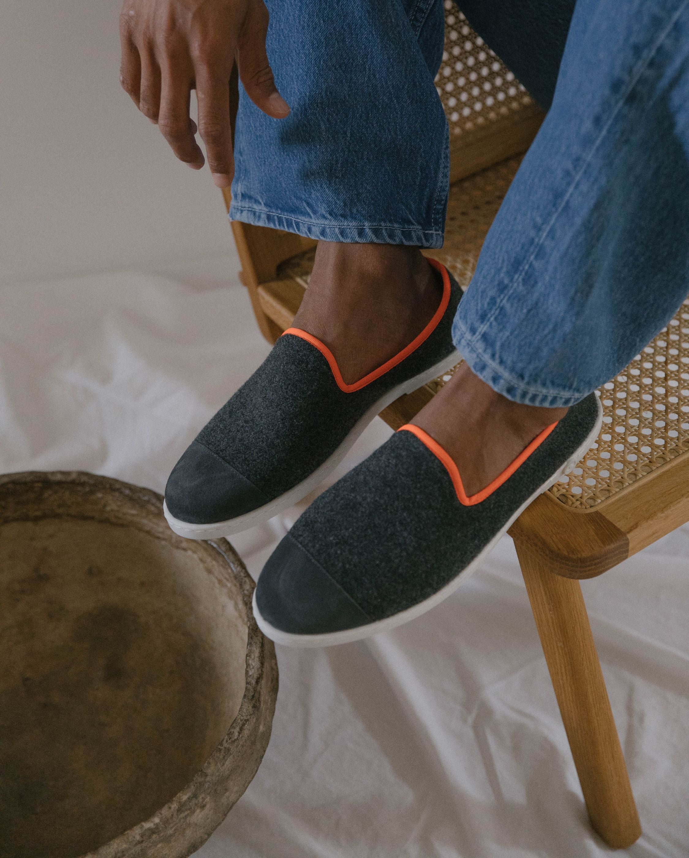 Men's wool slipper, gray and neon orange ANGARDE Grey