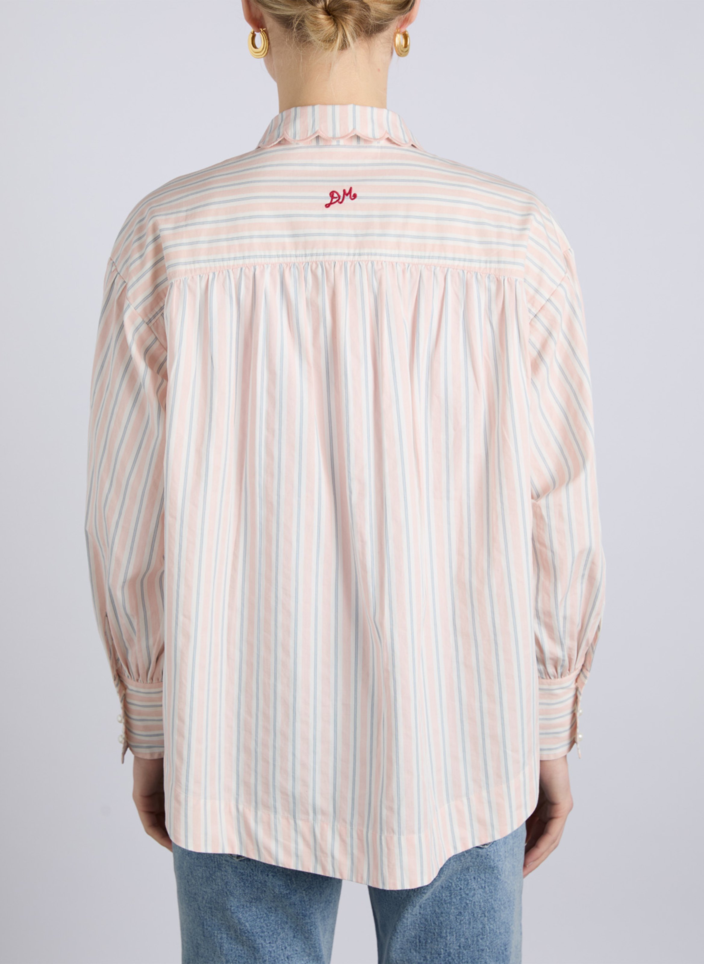 Wijd gestreept overhemd met feston details Oranje