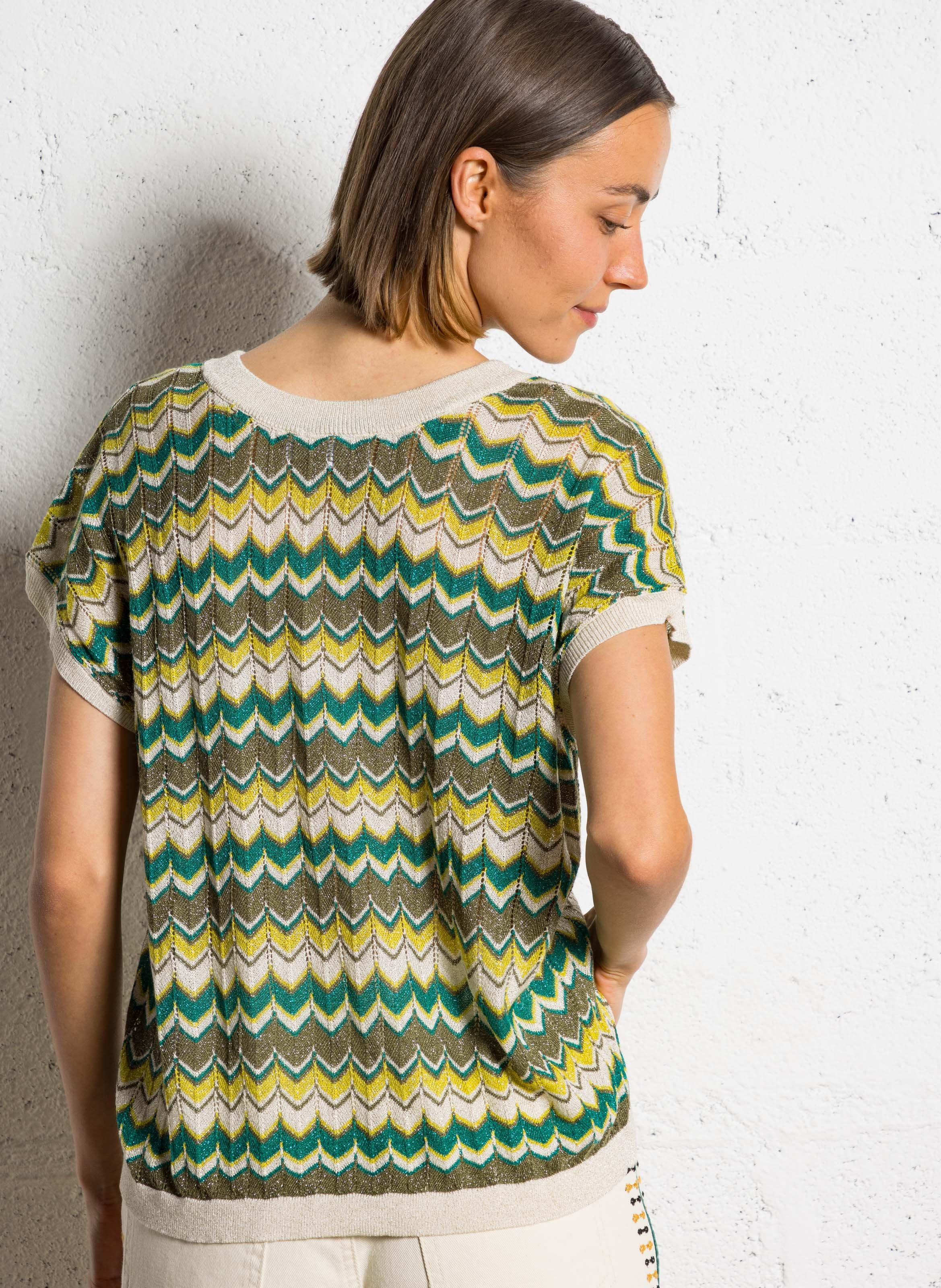 Short-sleeve top with patterns VILA Green