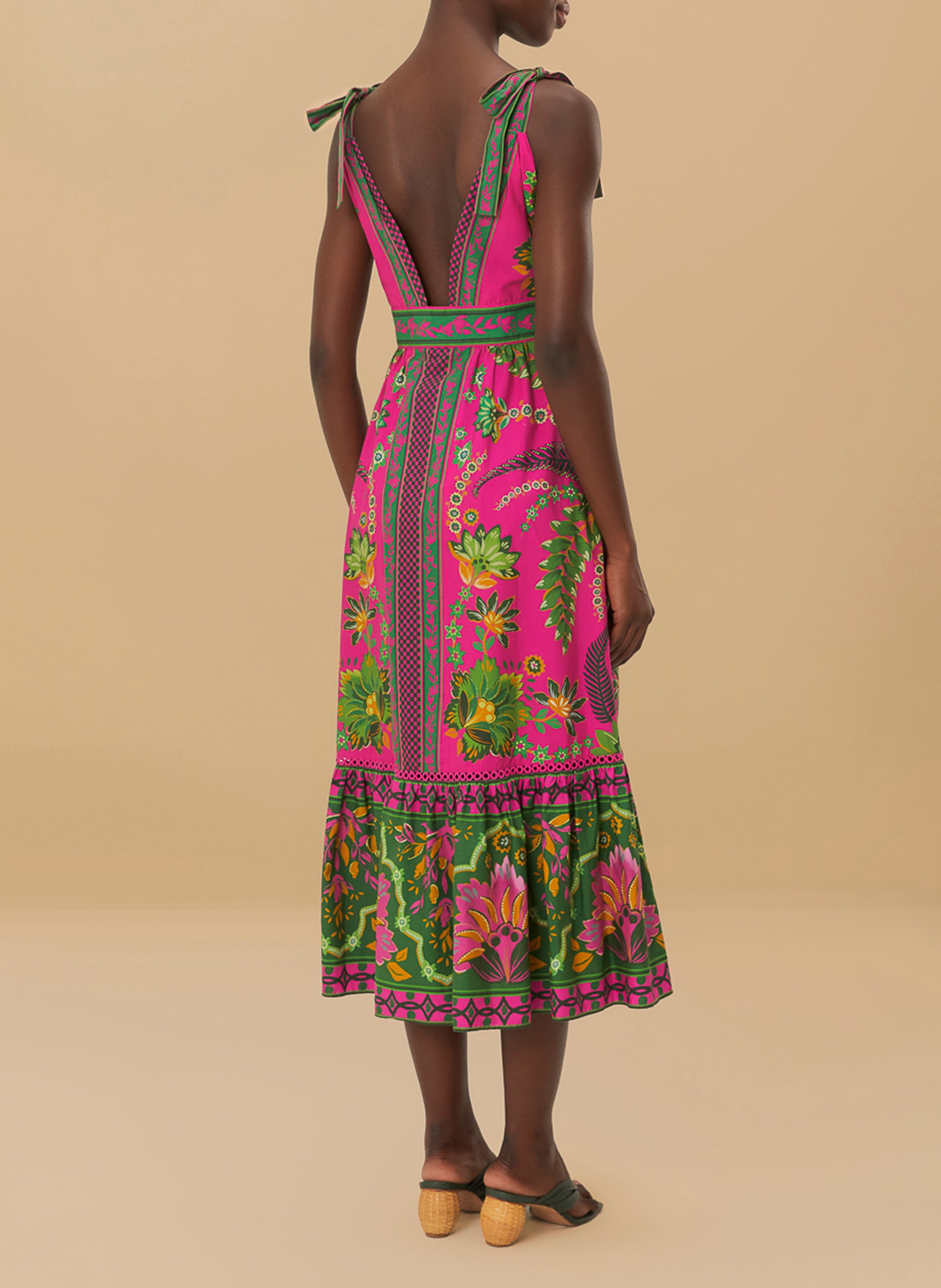 Flared printed midi dress FARM RIO Pink
