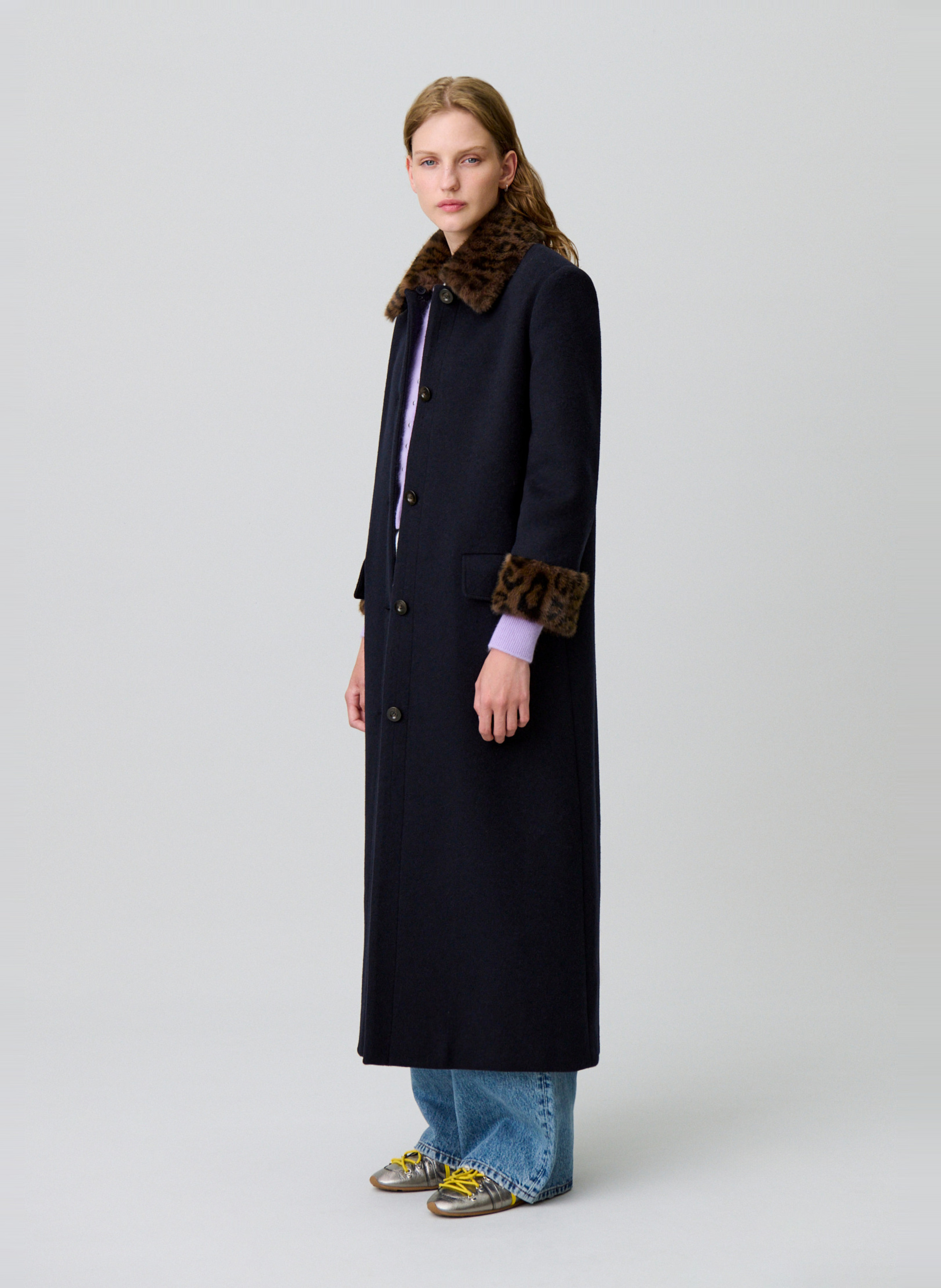 Manteau droit col classique en laine mélangée CLAUDIE PIERLOT Multicolore