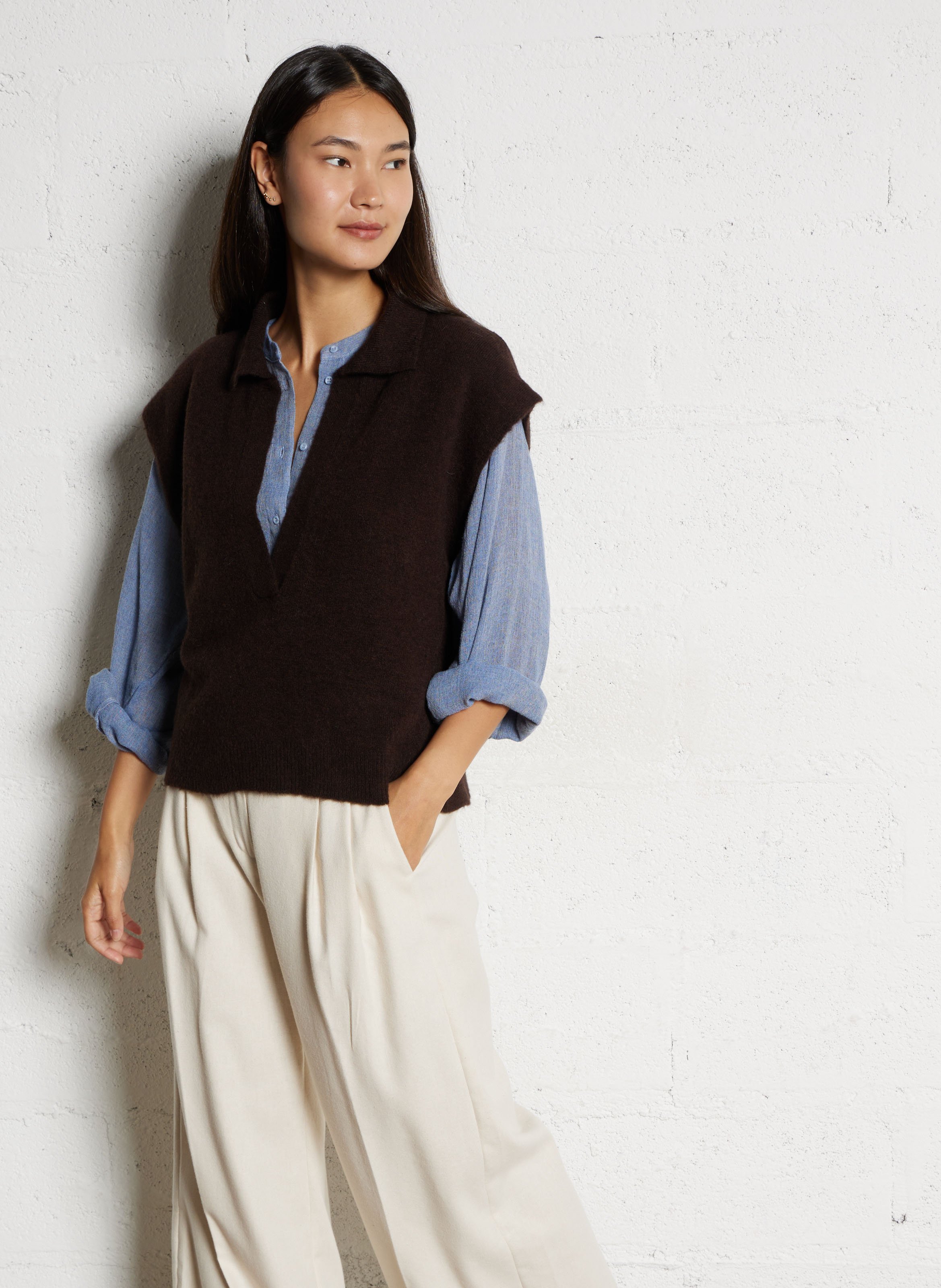 Pull col V  TINSELS Marron