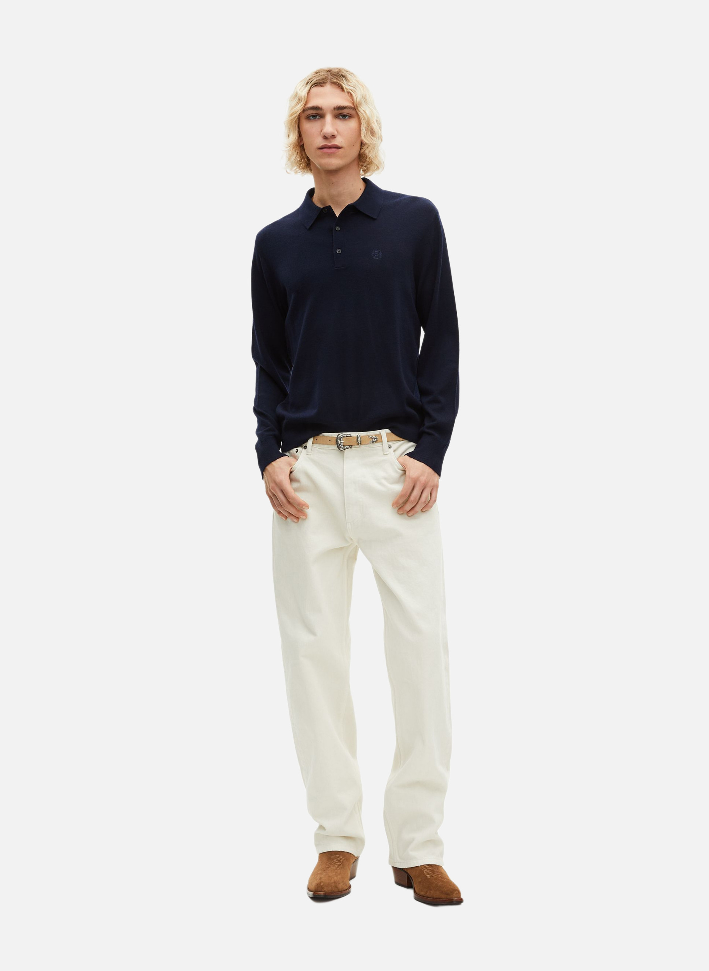 Merino wool sweater with polo collar THE KOOPLES Blue