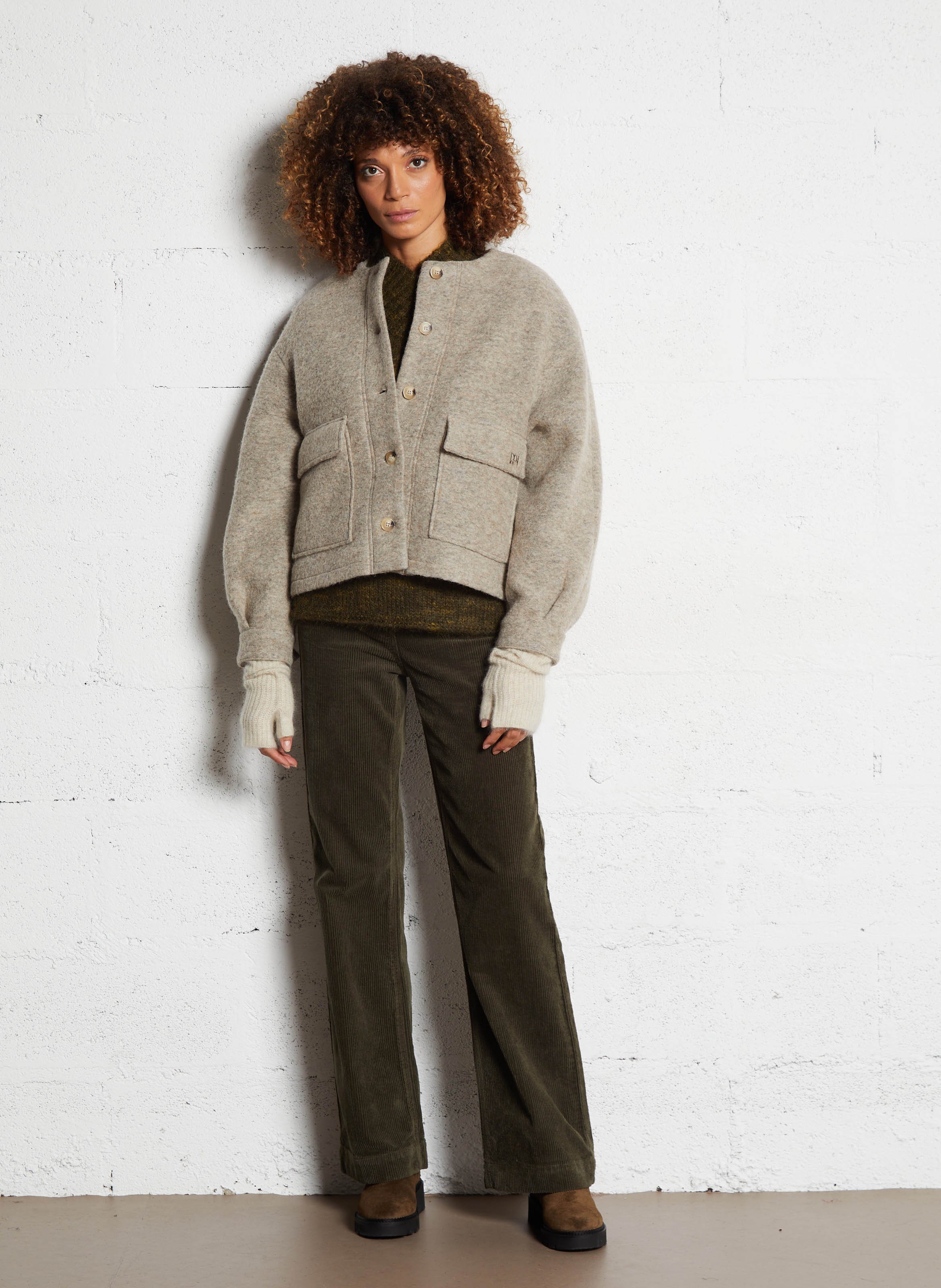 Short straight wool-blend jacket DES PETITS HAUTS Beige