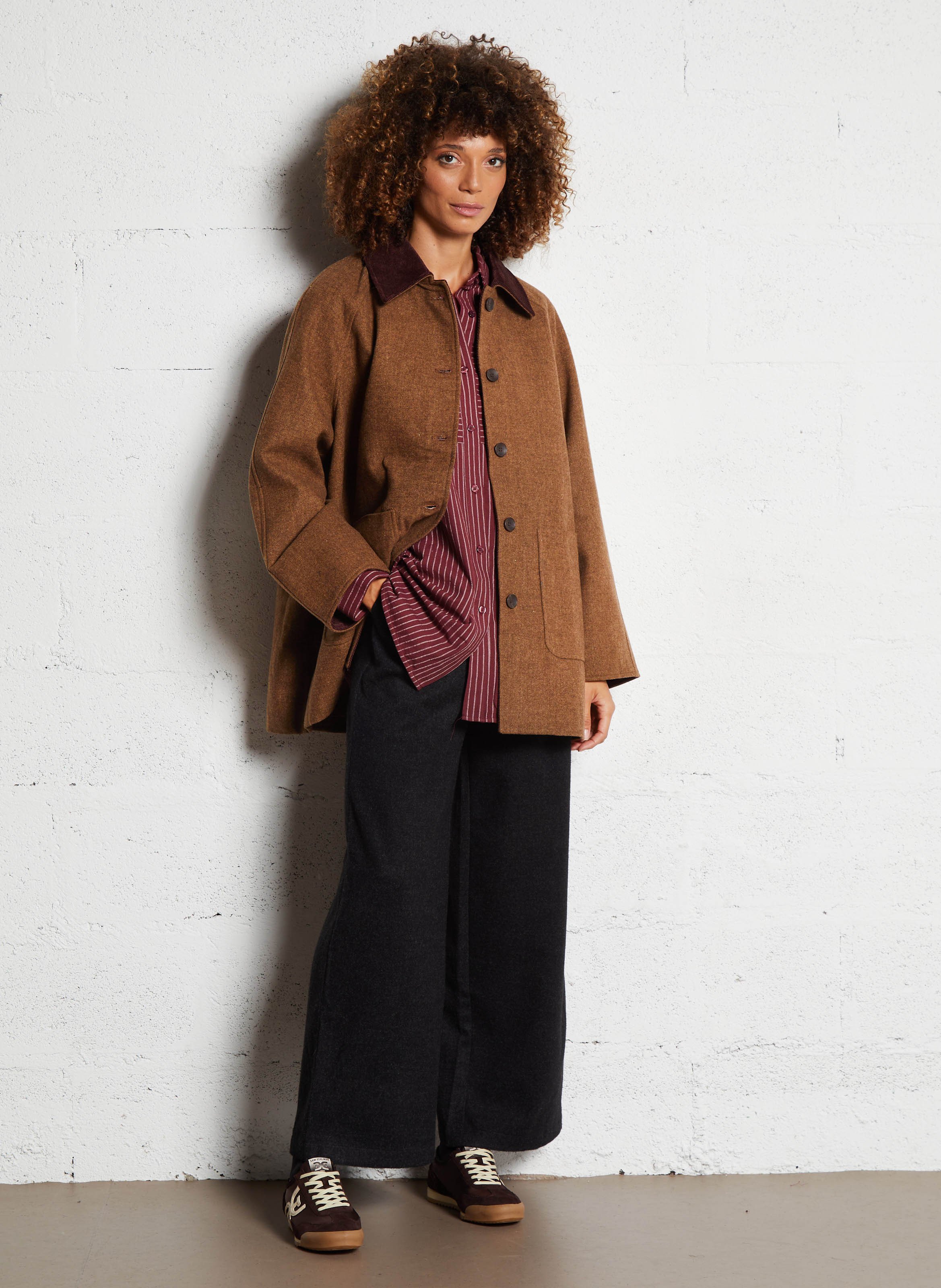 Manteau large boutonné à chevrons SEE U SOON Marron