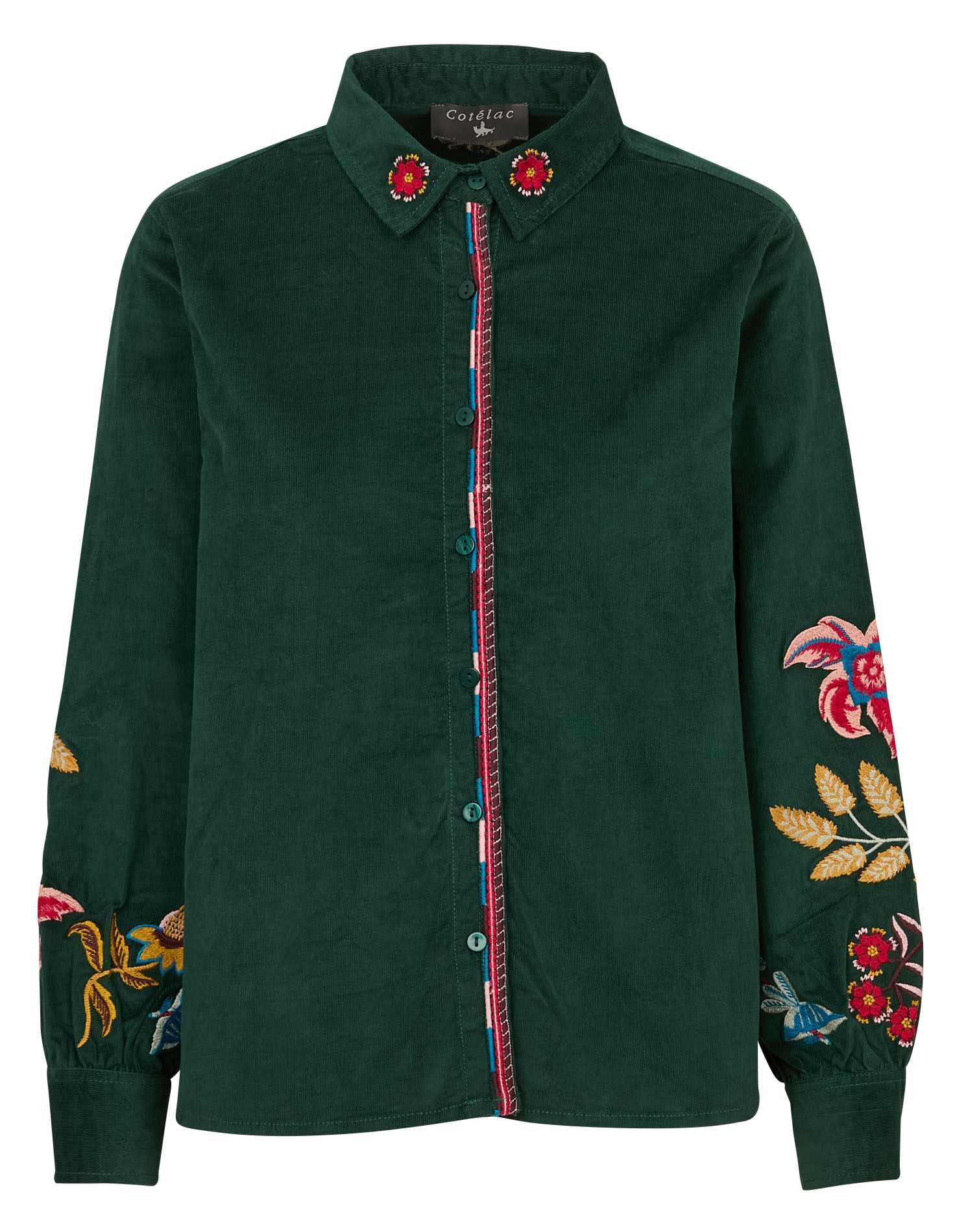 Chemise droite unie à broderies COTELAC Vert