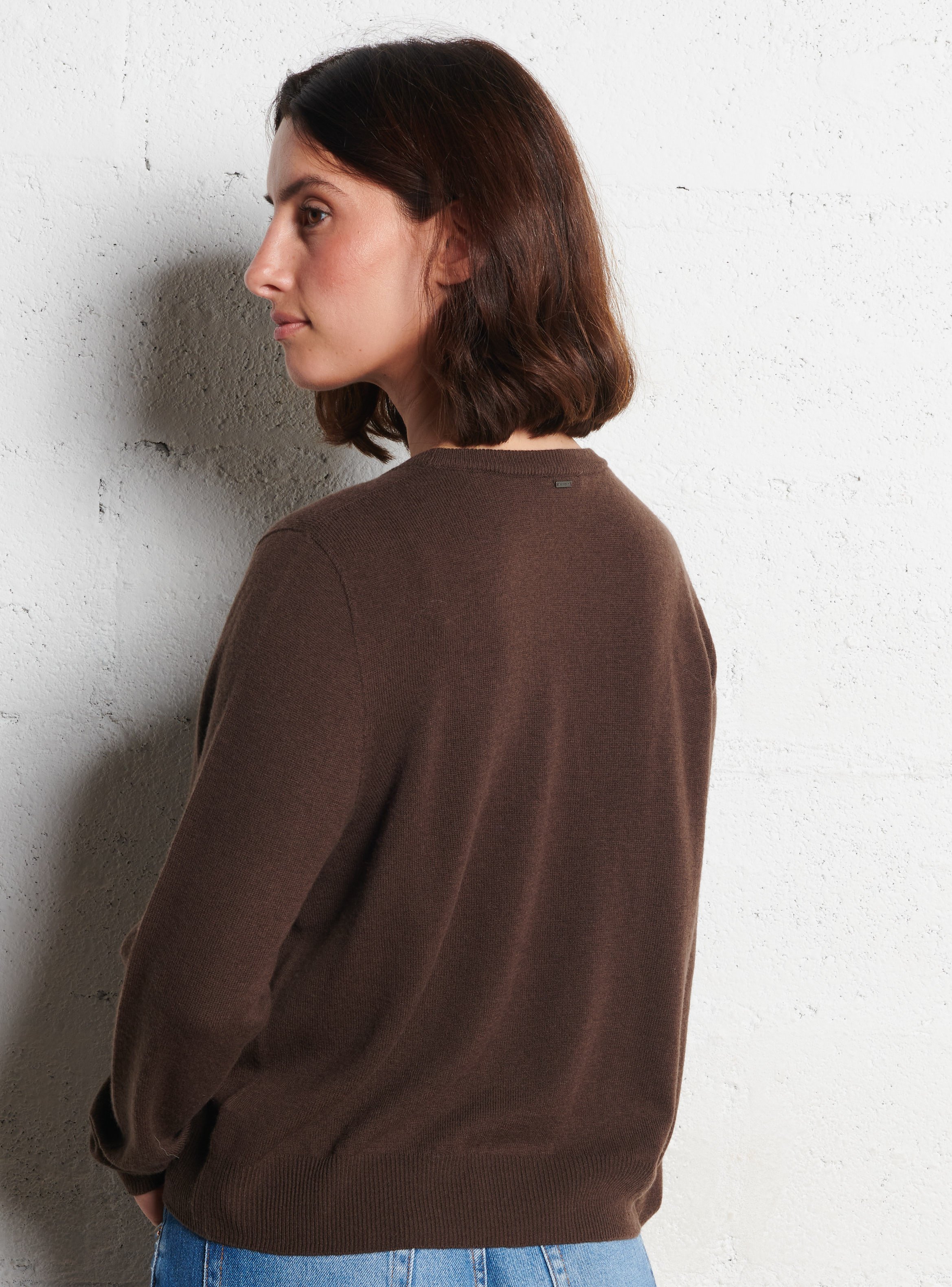 Pull ample col rond en laine IKKS Marron