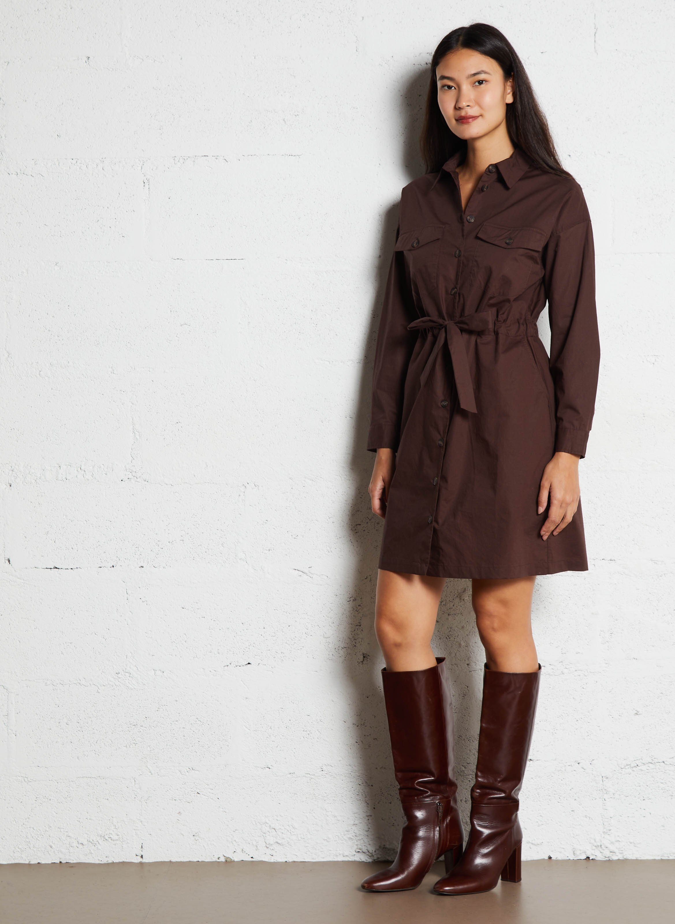 Robe courte cintrée unie en coton  MAISON 123 Marron