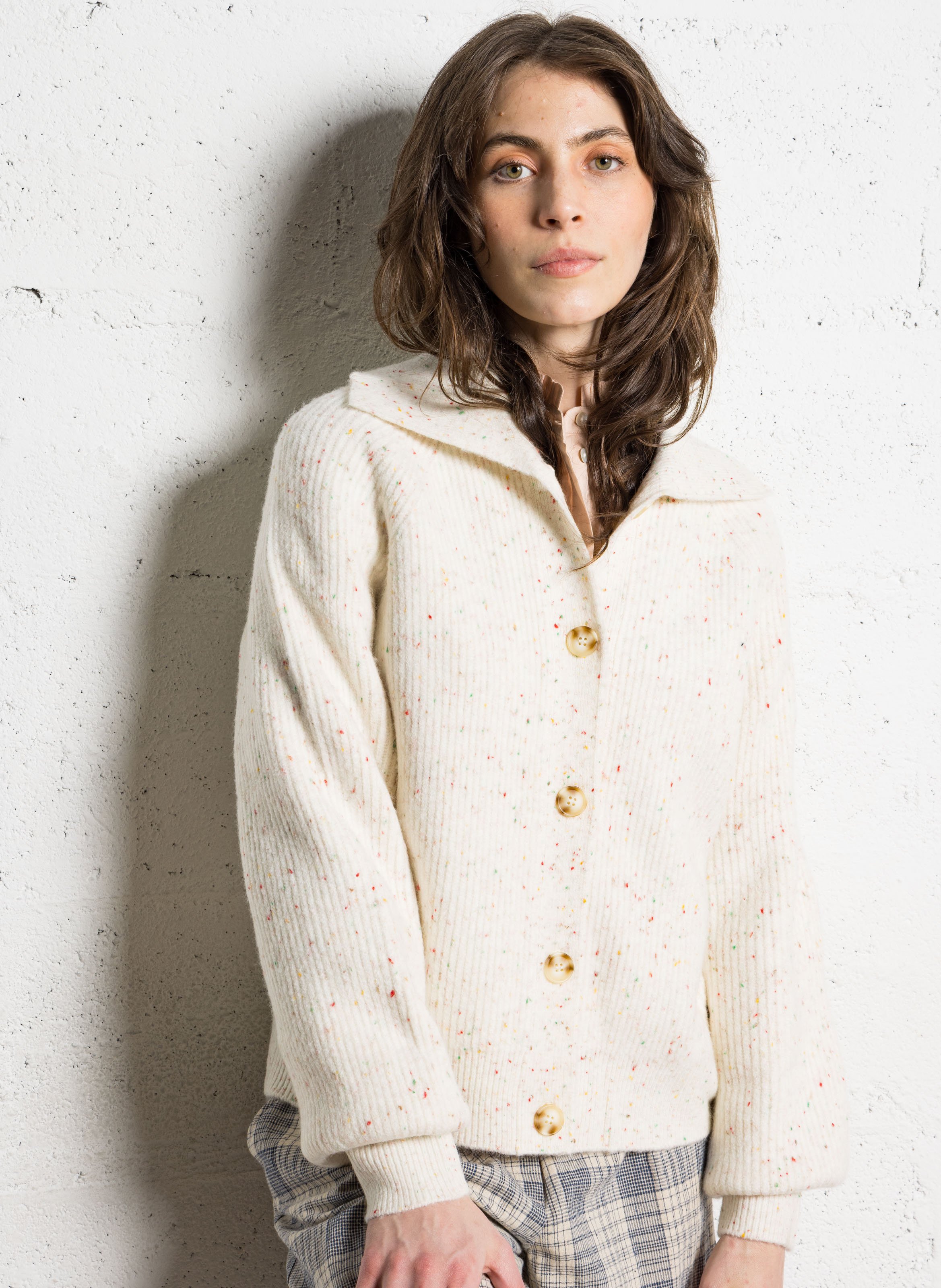 Straight printed ribbed knit cardigan ONE STEP Beige