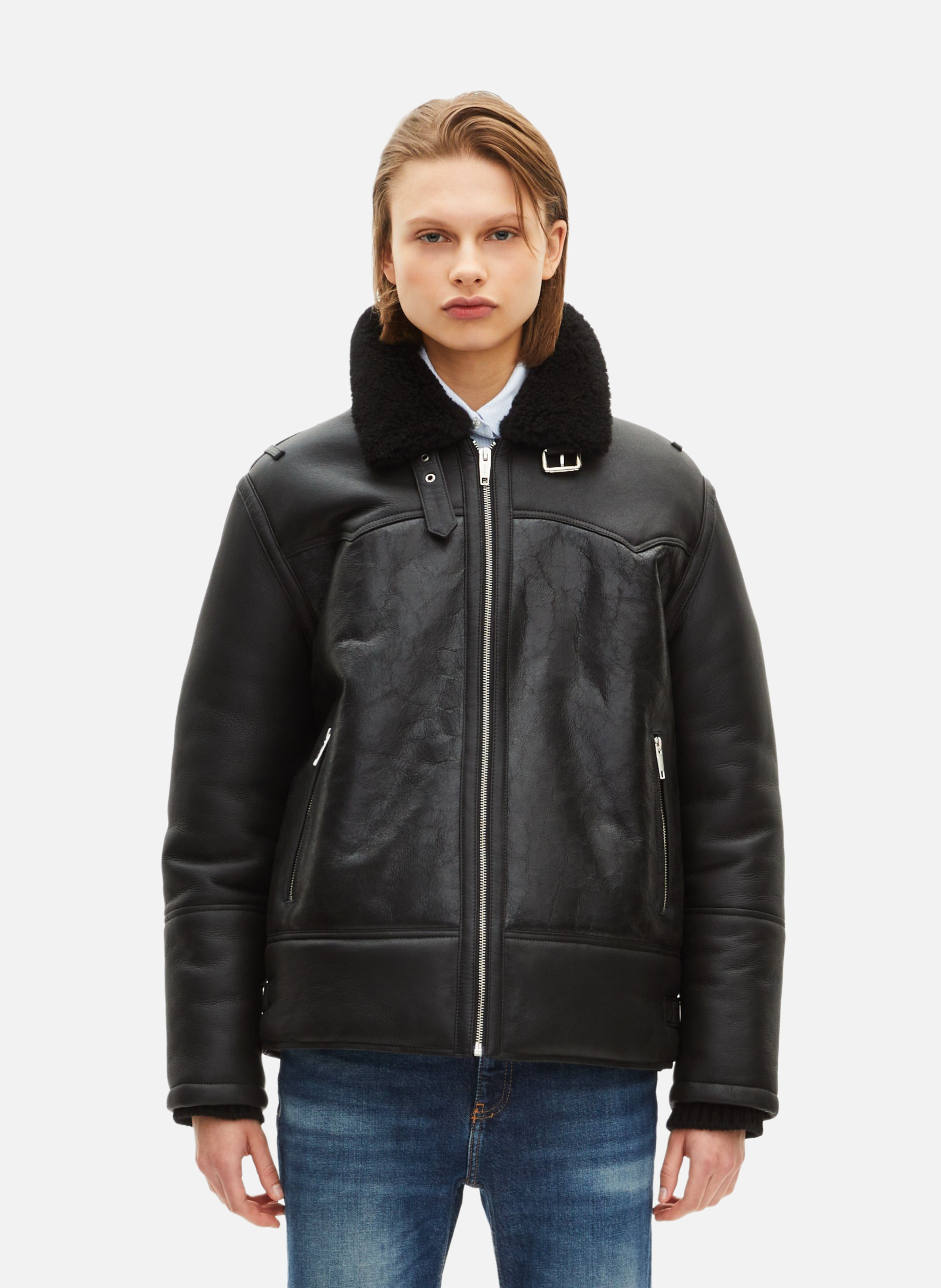 Short sheepskin coat with sherpa collar THE KOOPLES Black