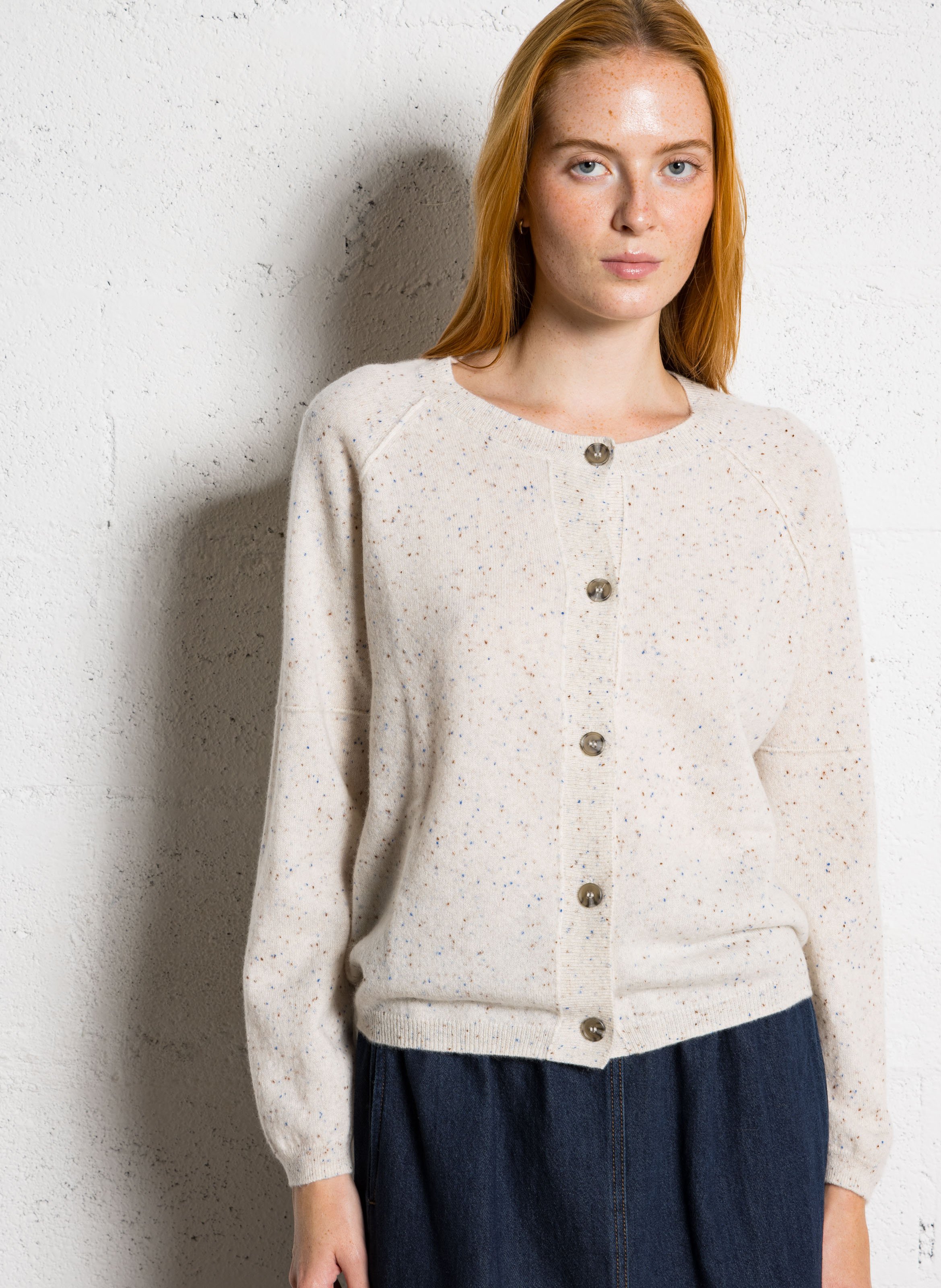 Cardigan moucheté en cachemire MAISON 123 Blanc