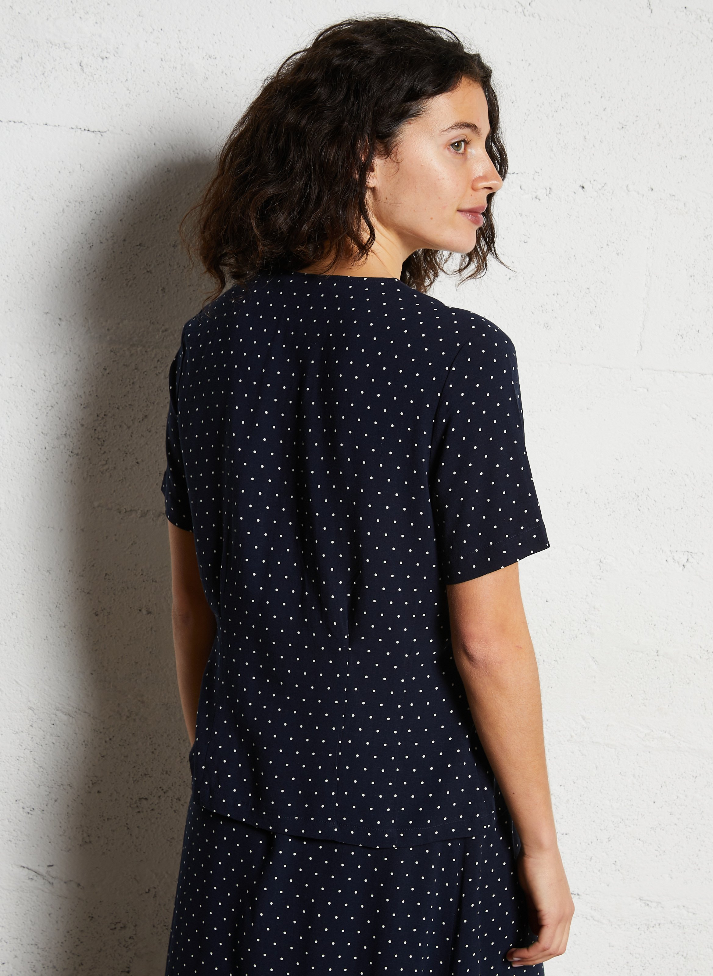 Rechte top met V-hals en print NICE THINGS Blauw