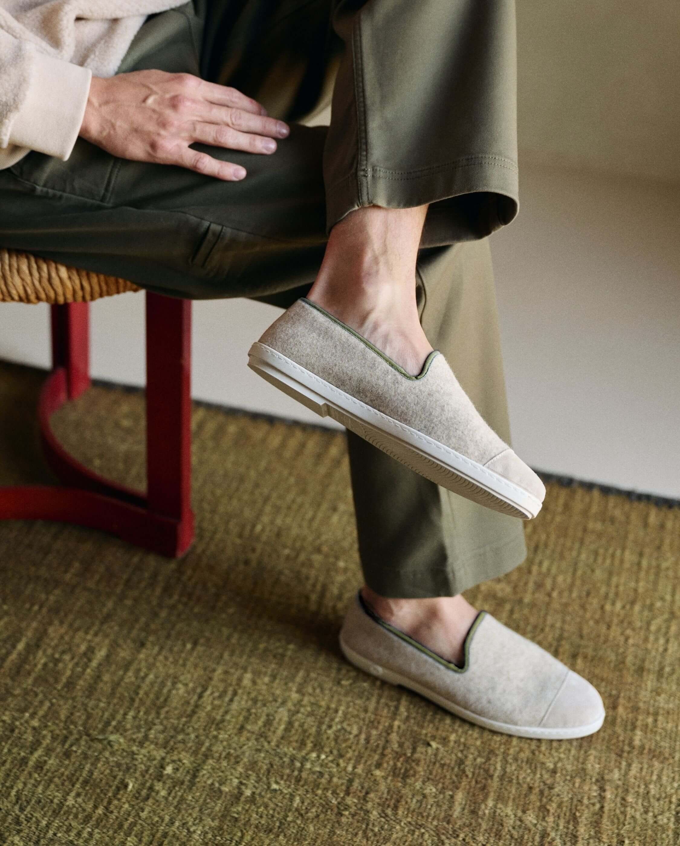 Chausson homme laine, beige kaki ANGARDE Beige