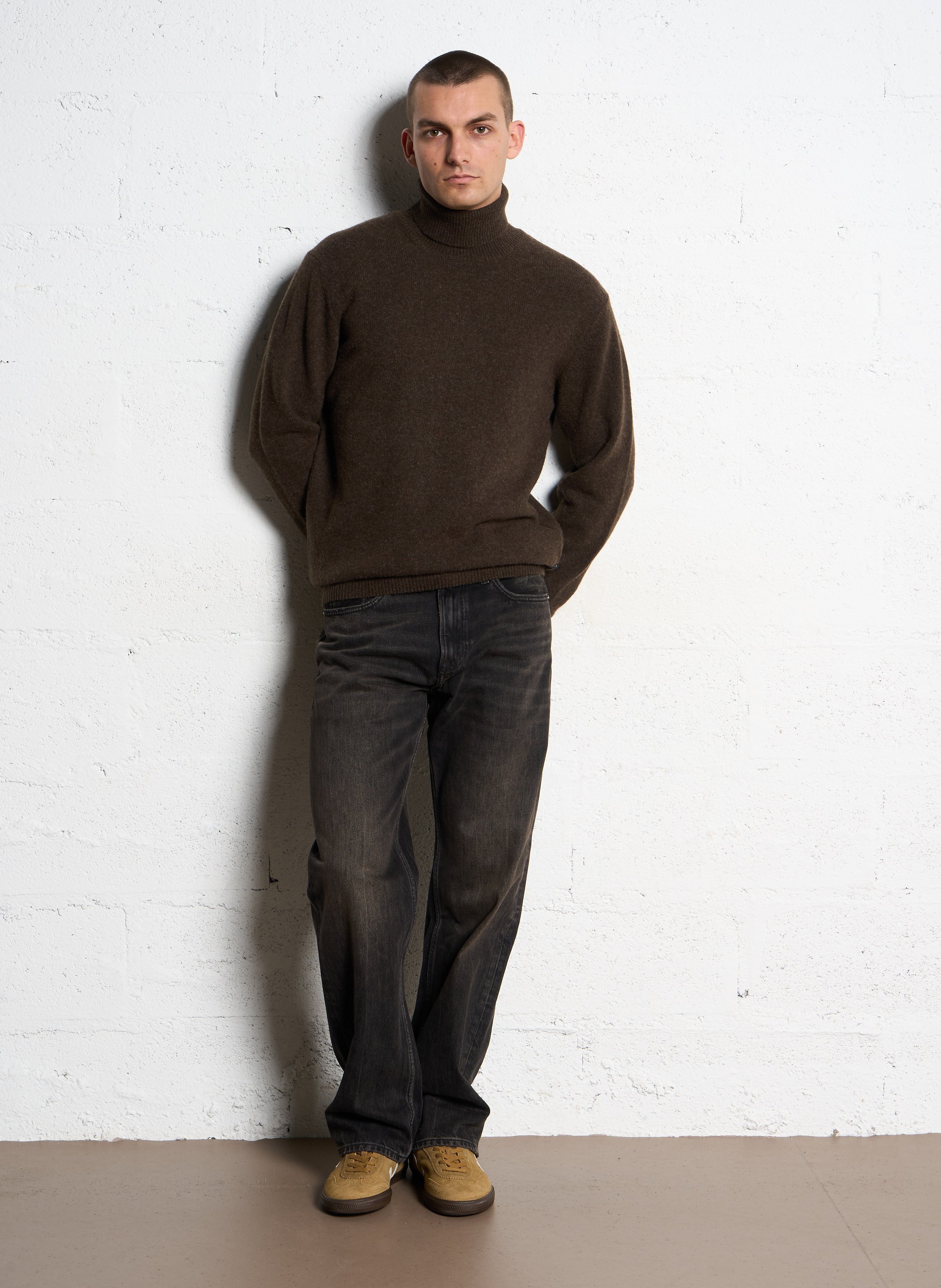 Straight wool-blend polo neck sweater CASUAL FRIDAY Brown
