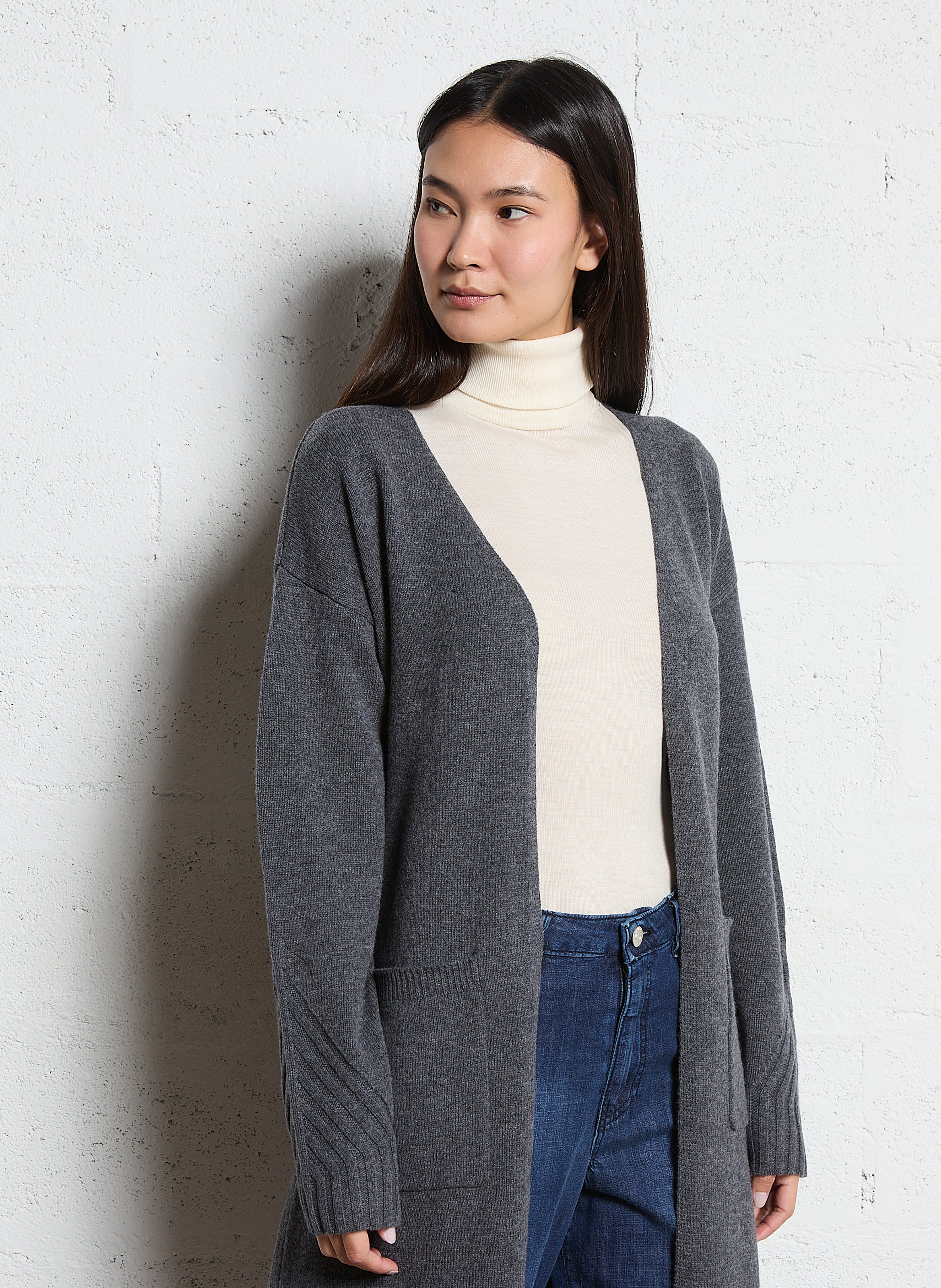 Lang vest van merinoswol MAJESTIC FILATURES Grijs