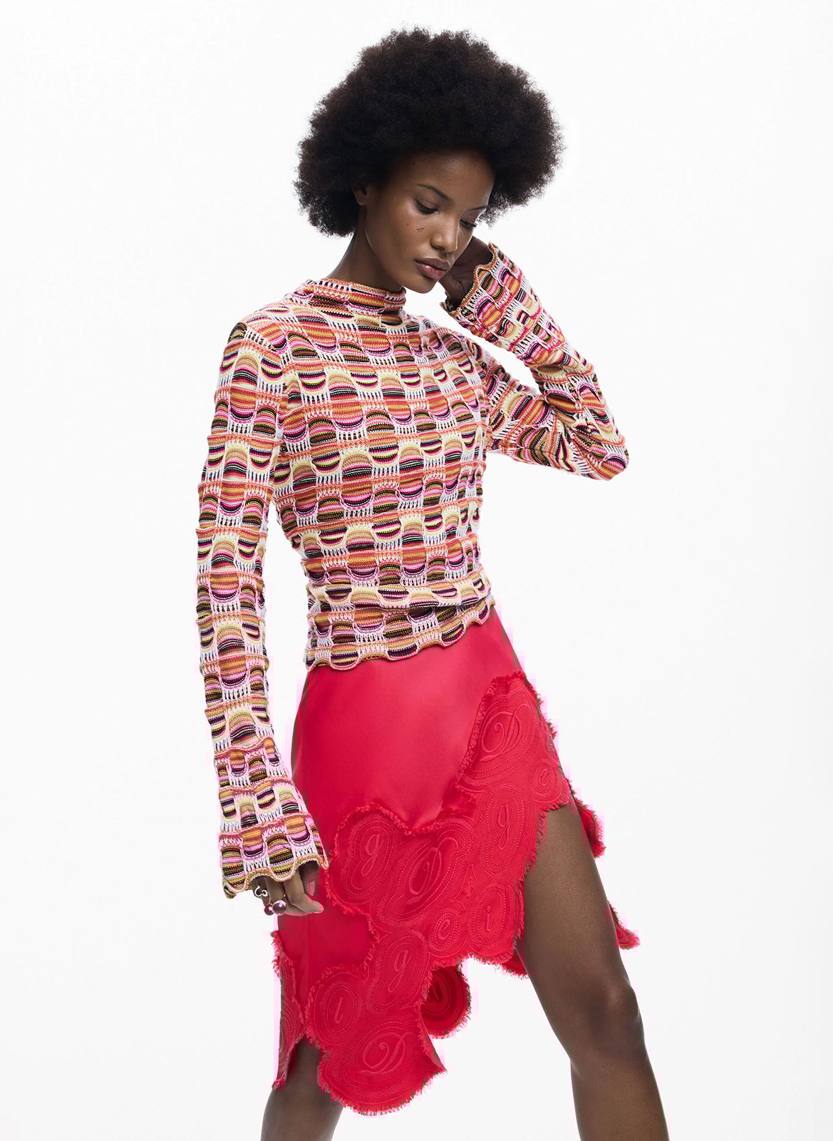 Pull col rond en coton DESIGUAL Rouge