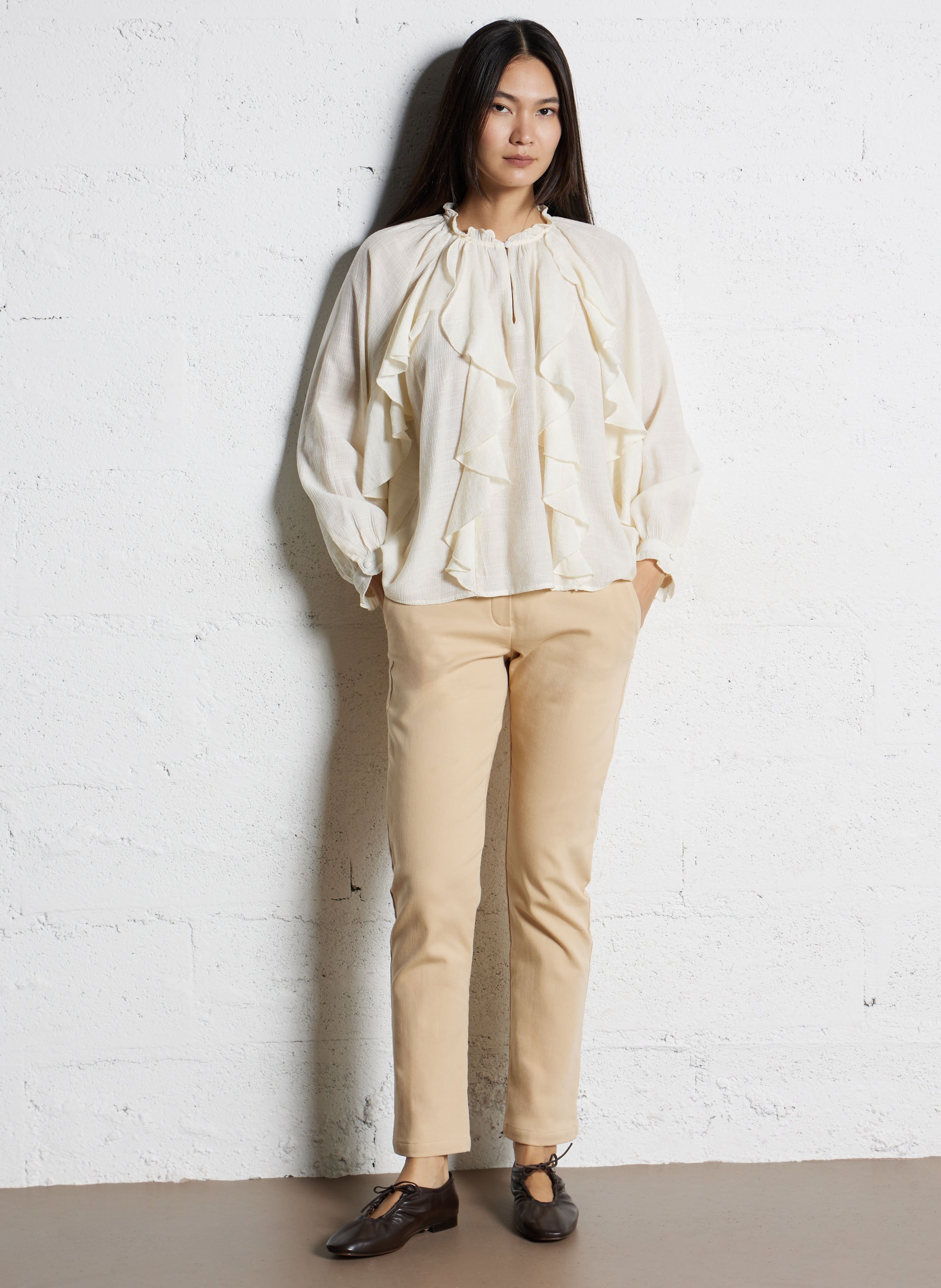 Pantalon slim en coton mélangé COTELAC Marron