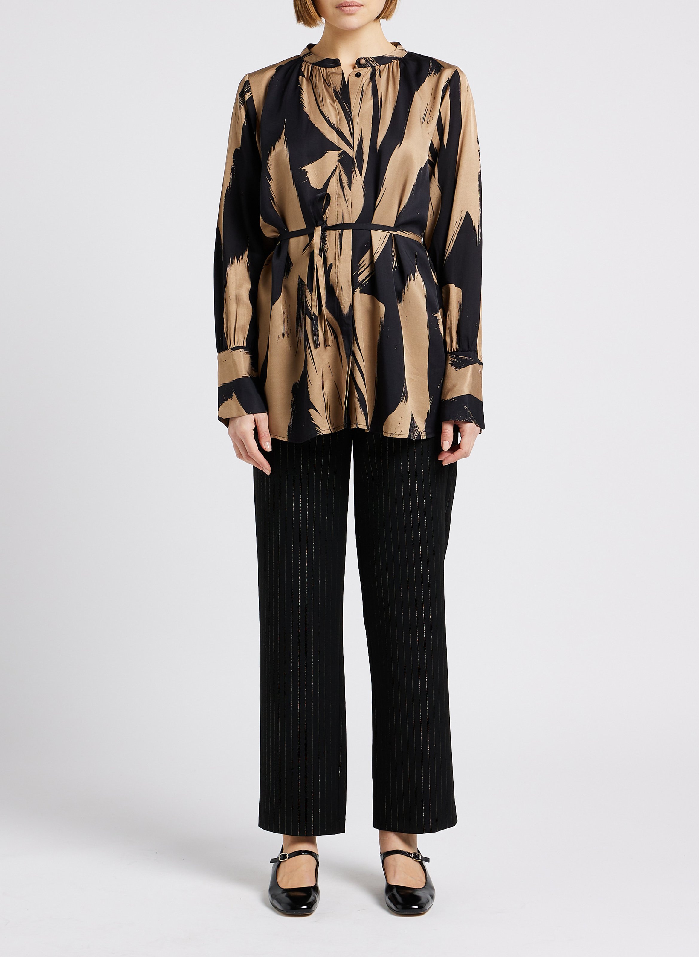 Blouse longue imprimée à col rond   VILA Noir