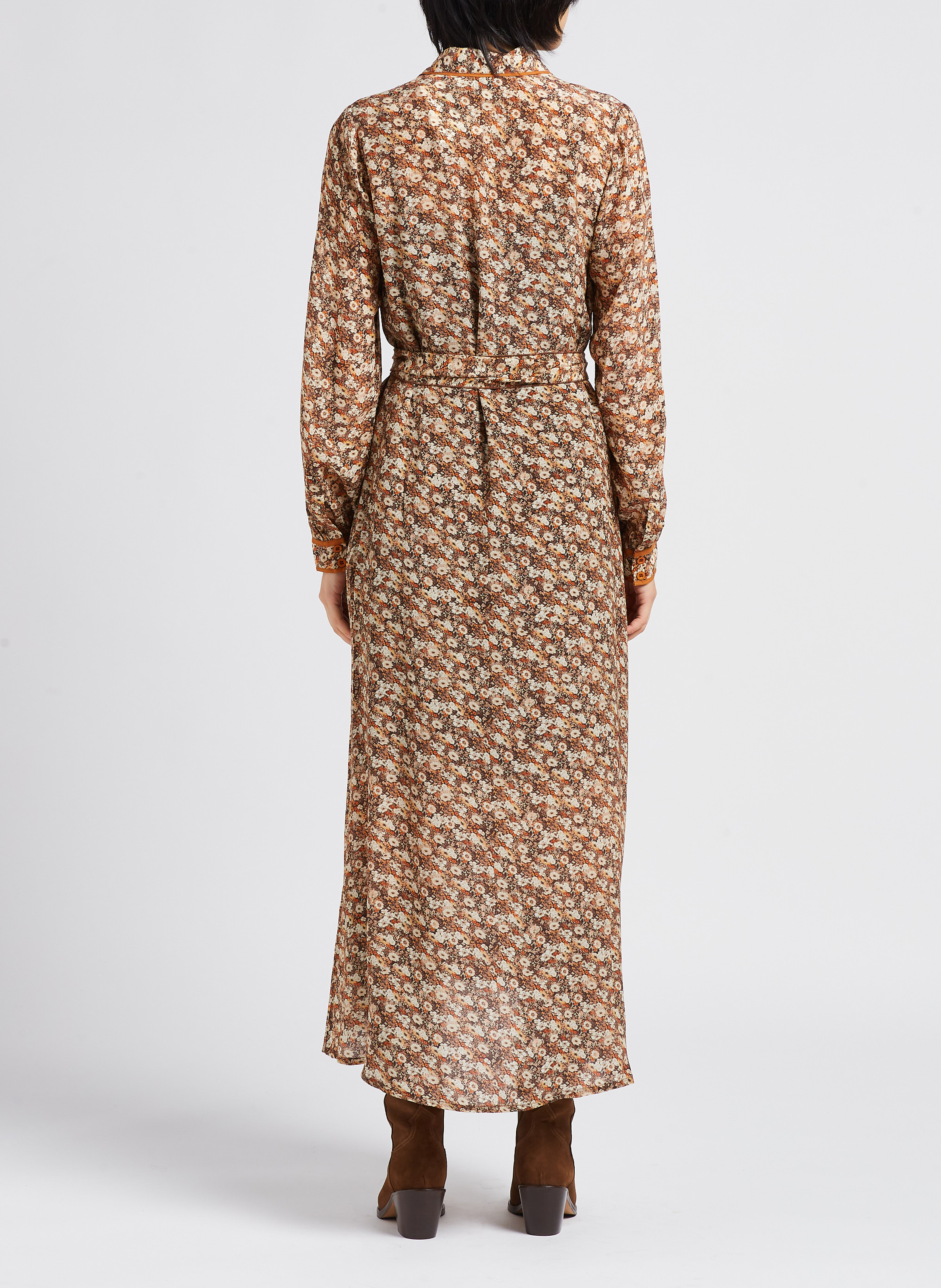 Robe longue col classique imprimée SWILDENS Orange