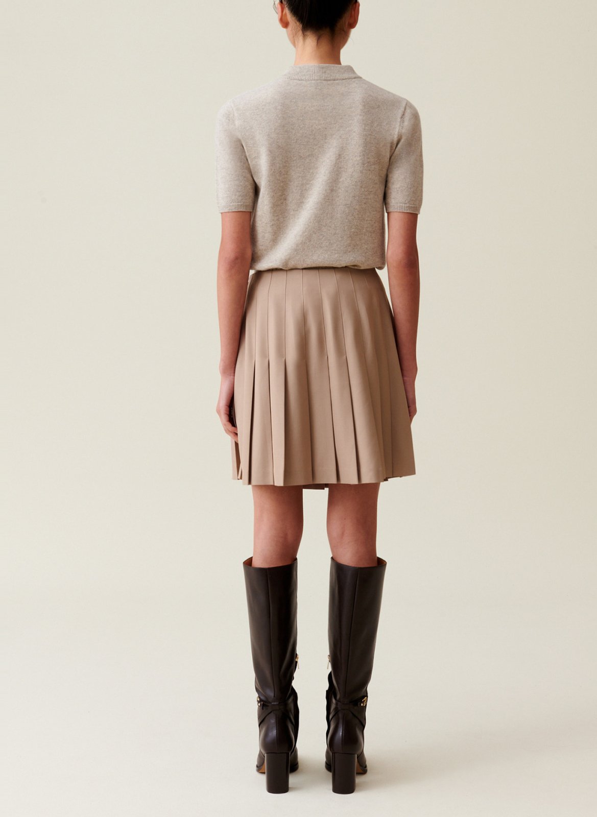 Plain pleated short skirt CLAUDIE PIERLOT Beige