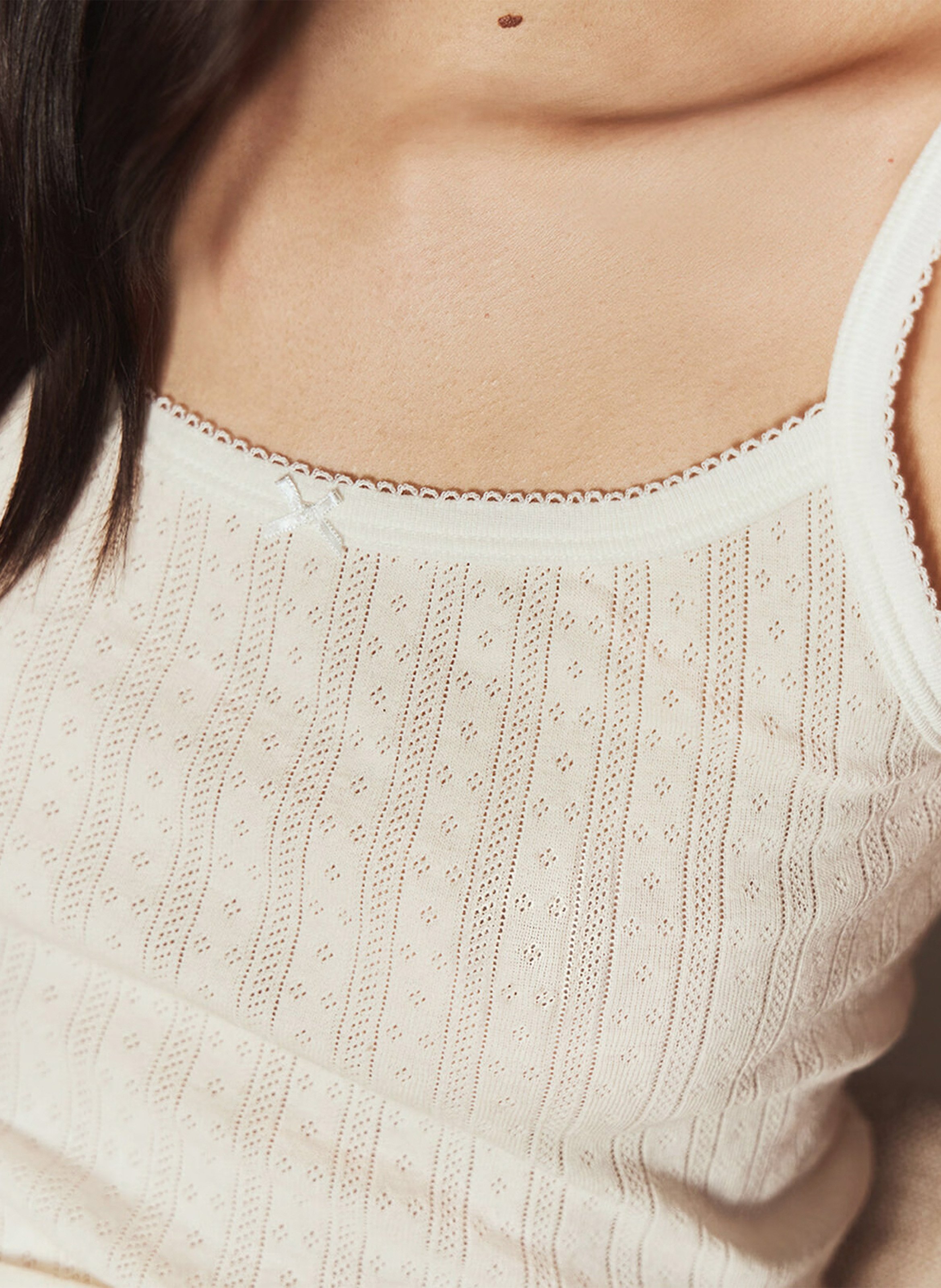 Straight pointelle knit tank top PETIT BATEAU White