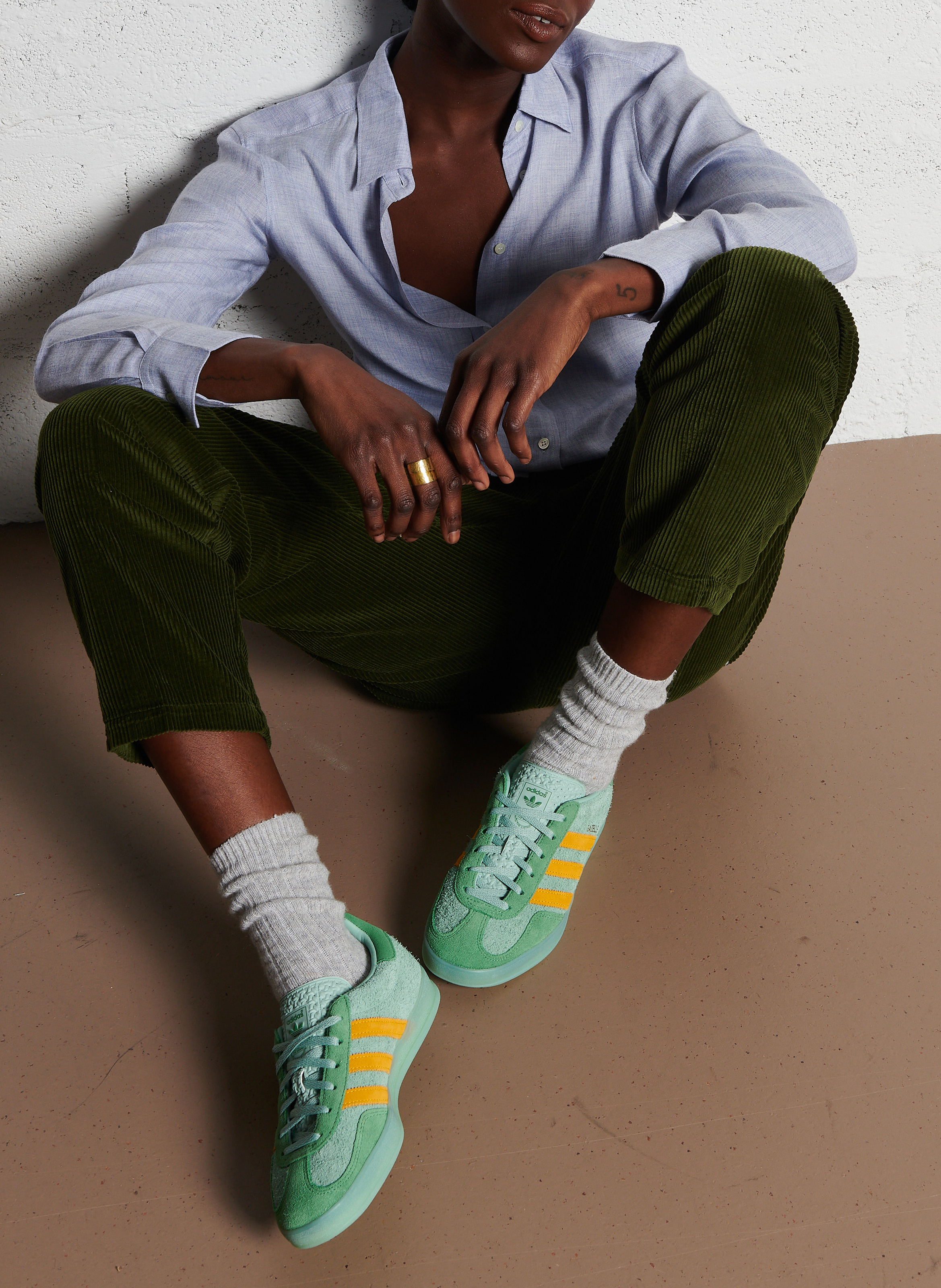 Carrot fit cotton velvet pants POMANDERE Green