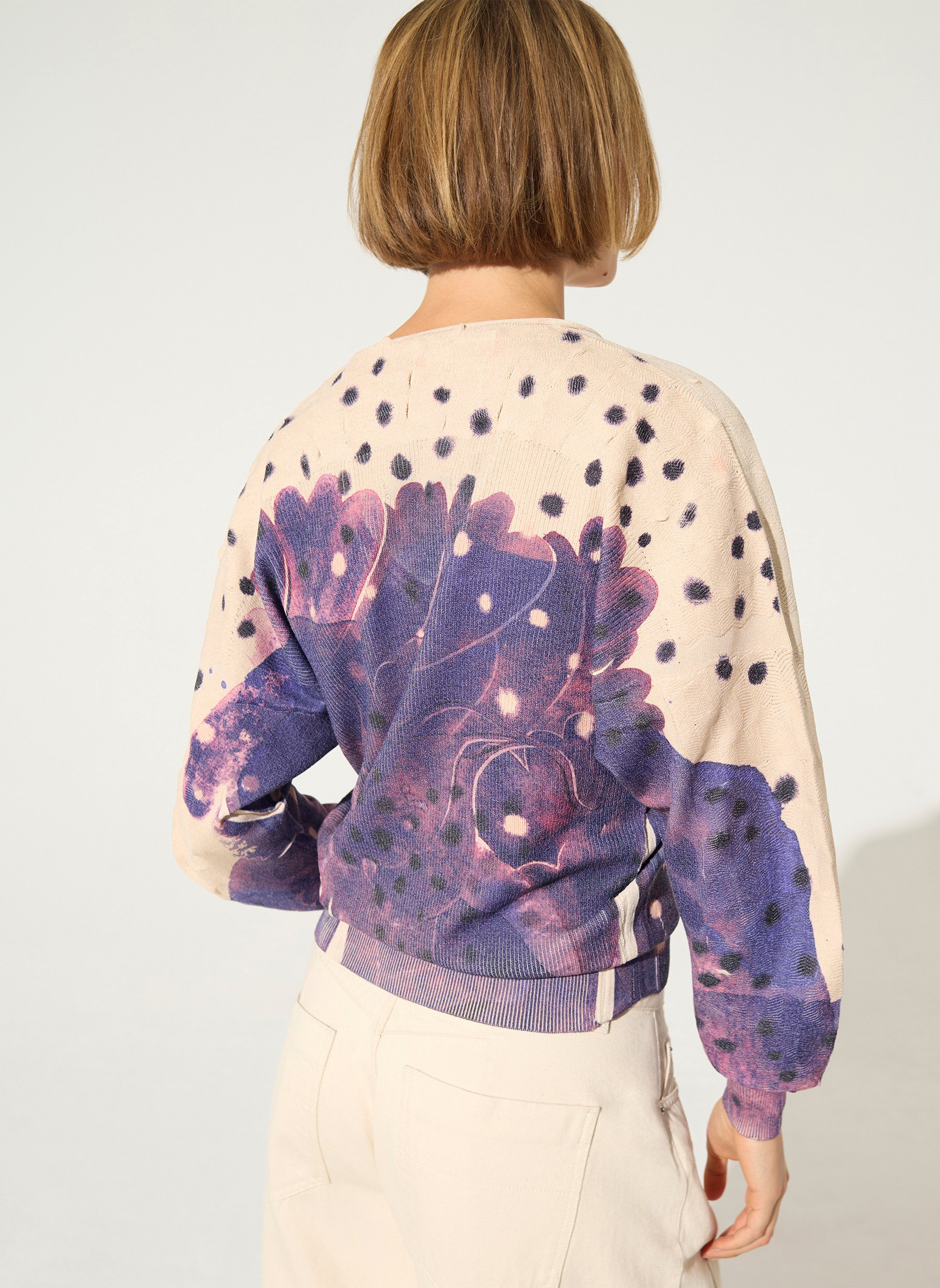 V-neck printed cotton blend sweater COTELAC Purple