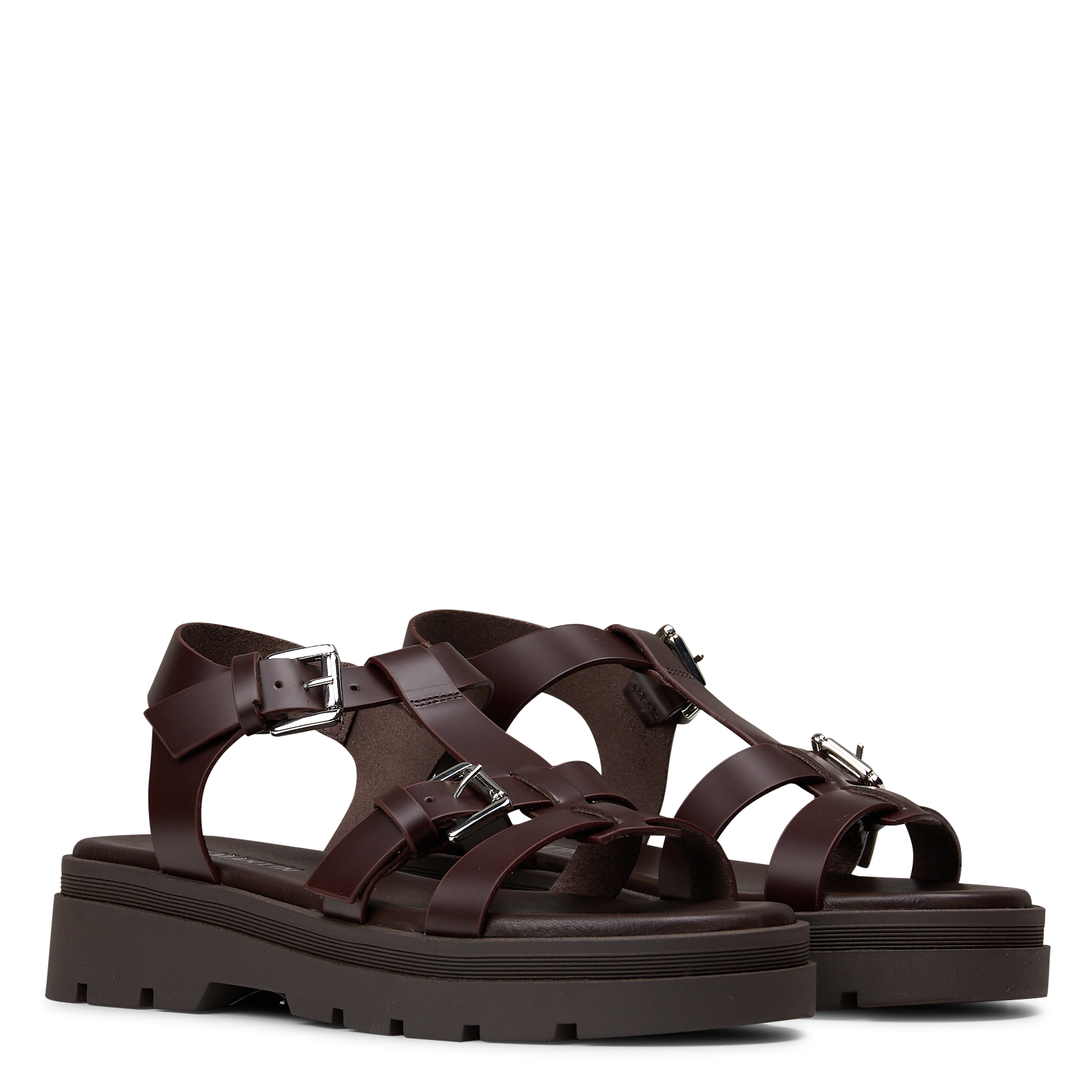 Sandales à brides en cuir  Marron