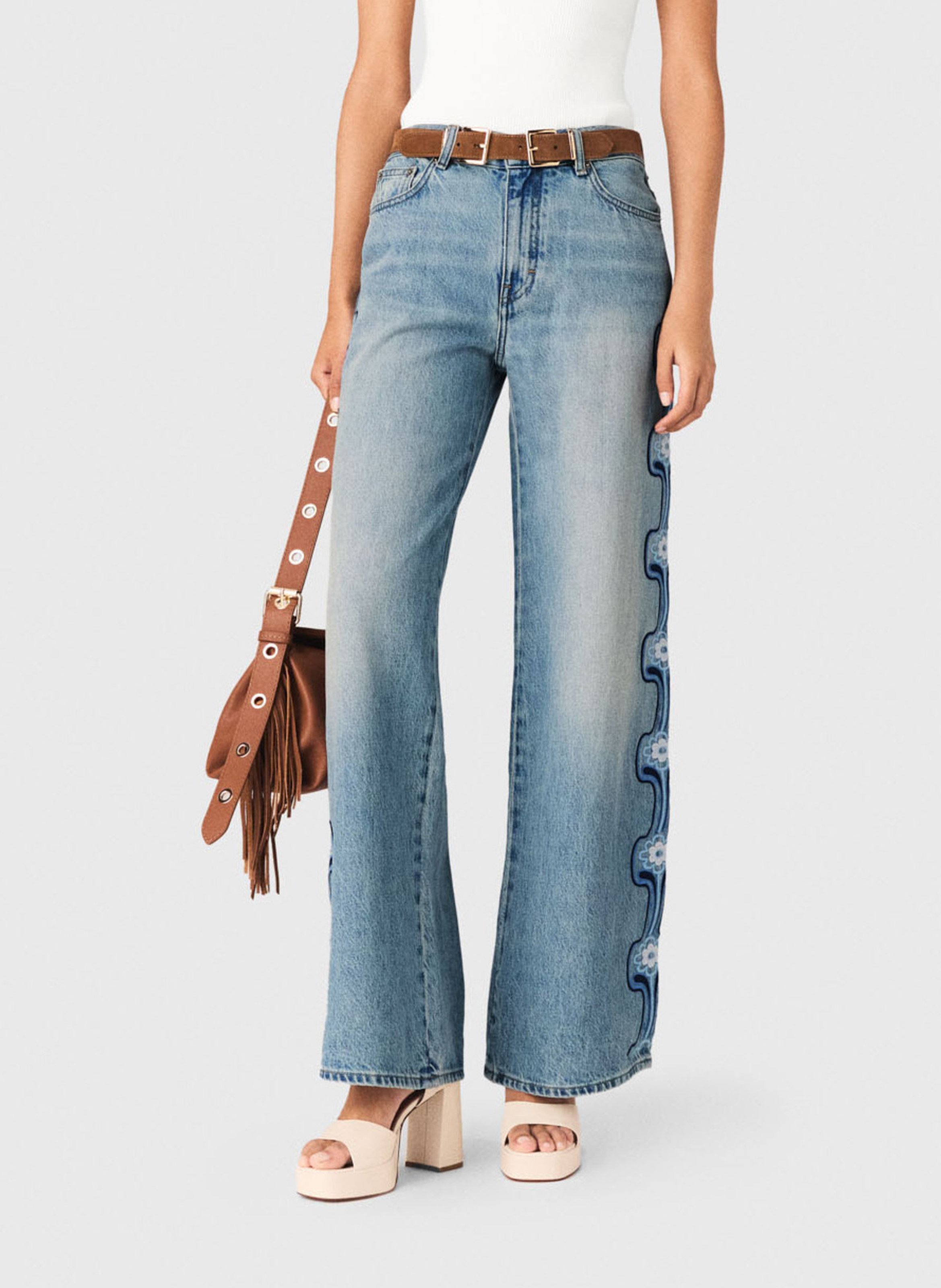 High-waisted wide-leg embroidered jeans MAJE Blue