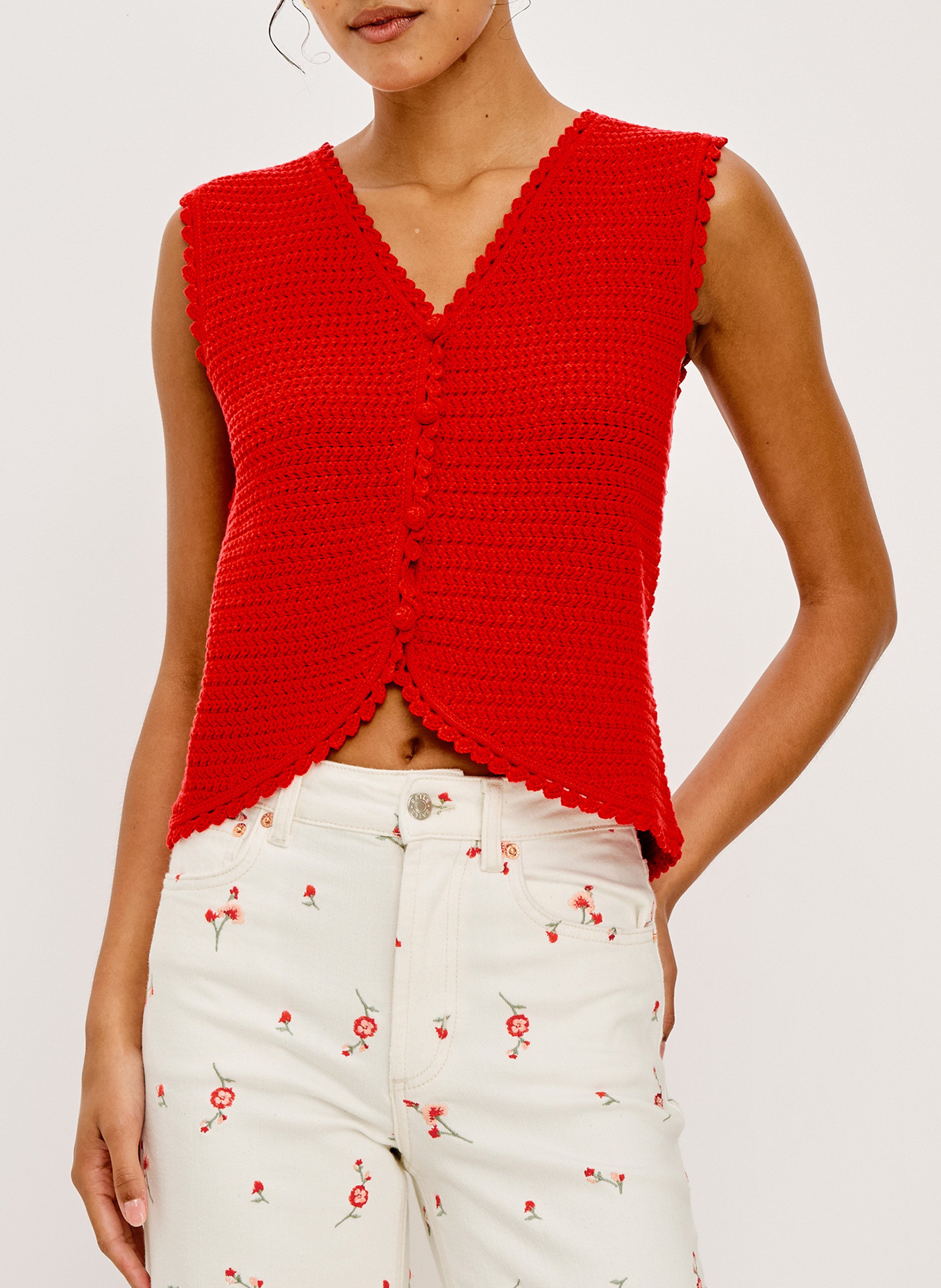 Recht, katoenen vest met V-hals RAILS Rood