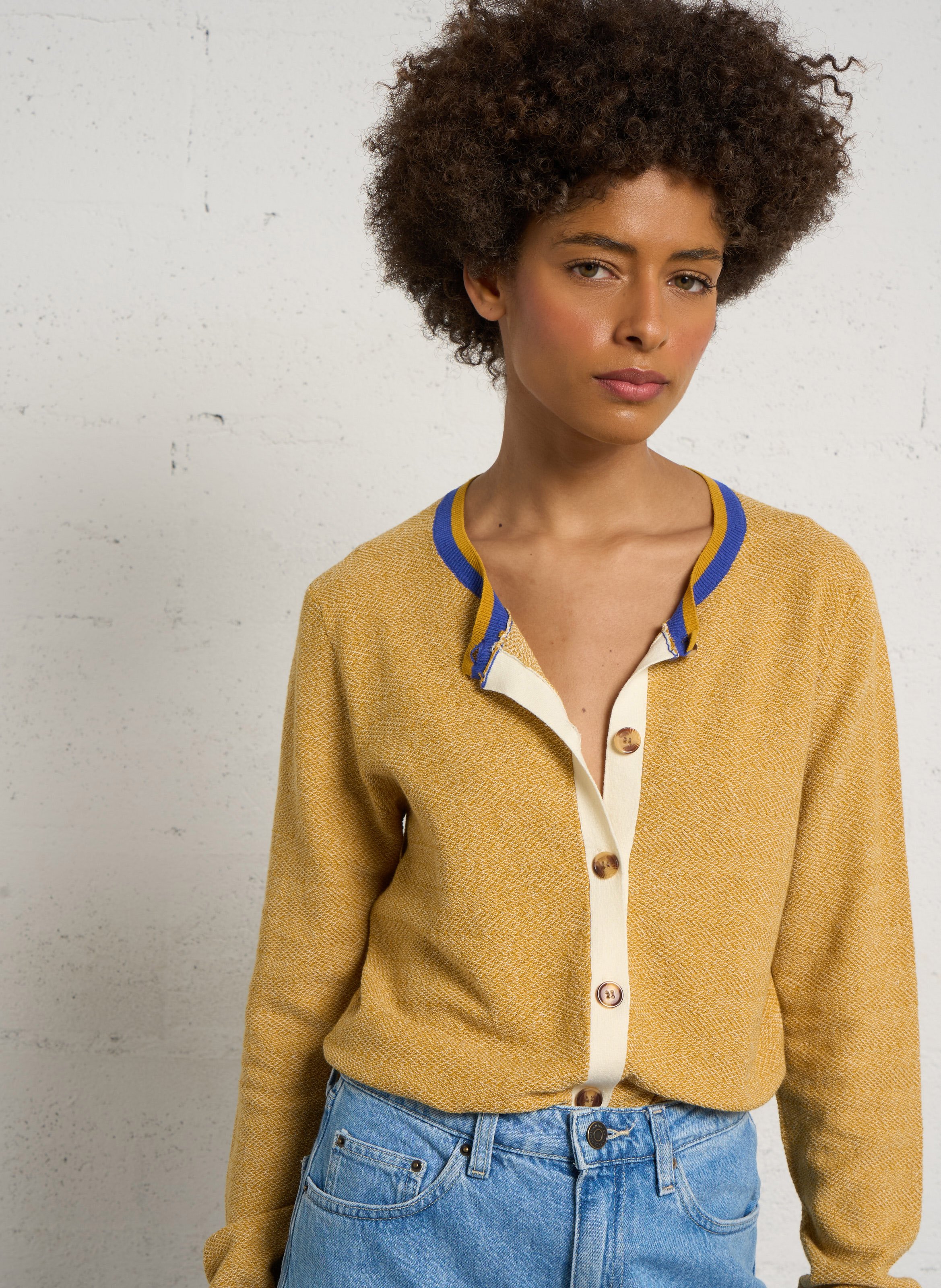 Rundhalsausschnitt Weste aus Baumwolle und Leinen gemischt BENSIMON Mehrfarbig