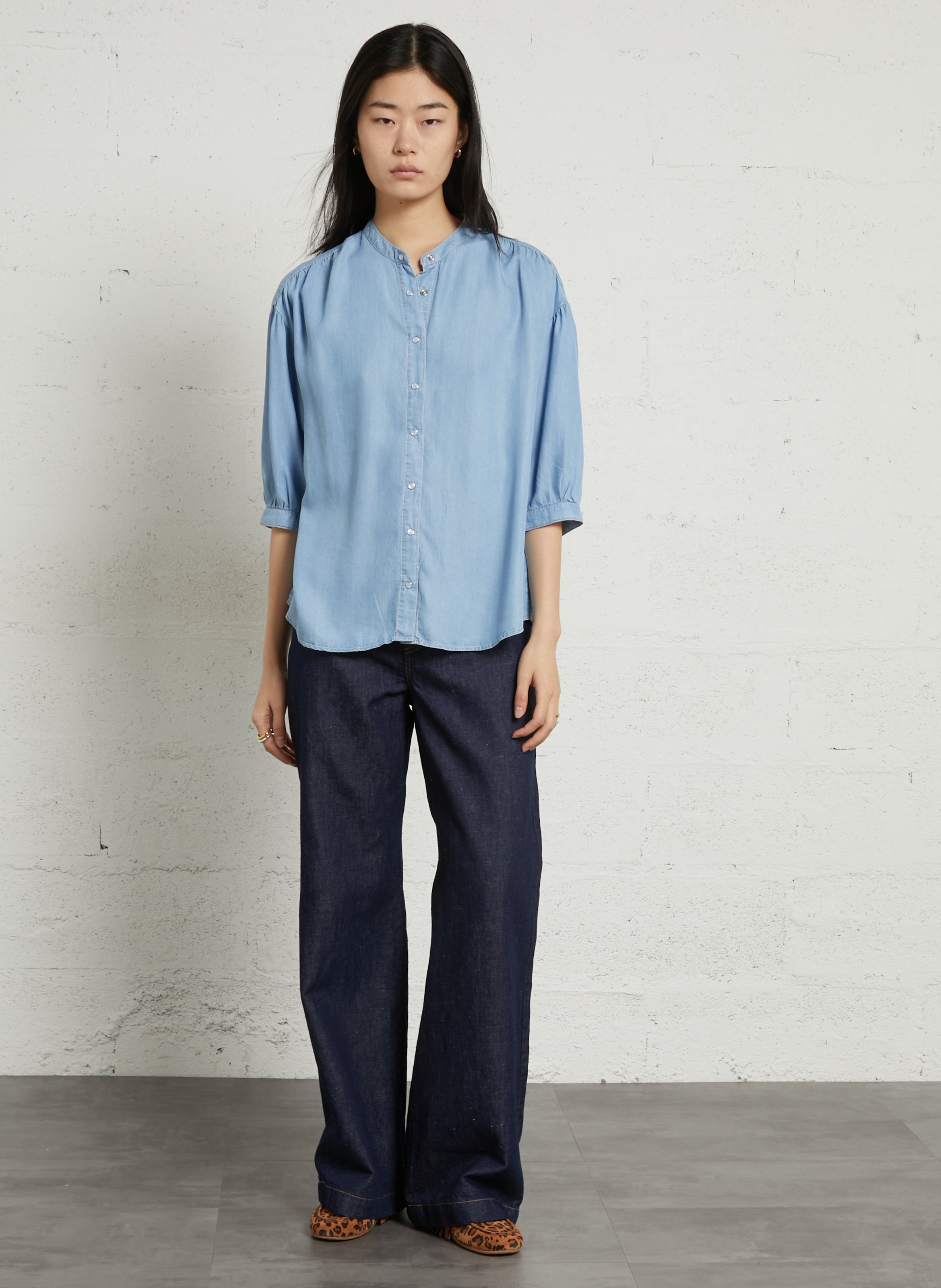 Chemise ample col mao SUD EXPRESS Bleu