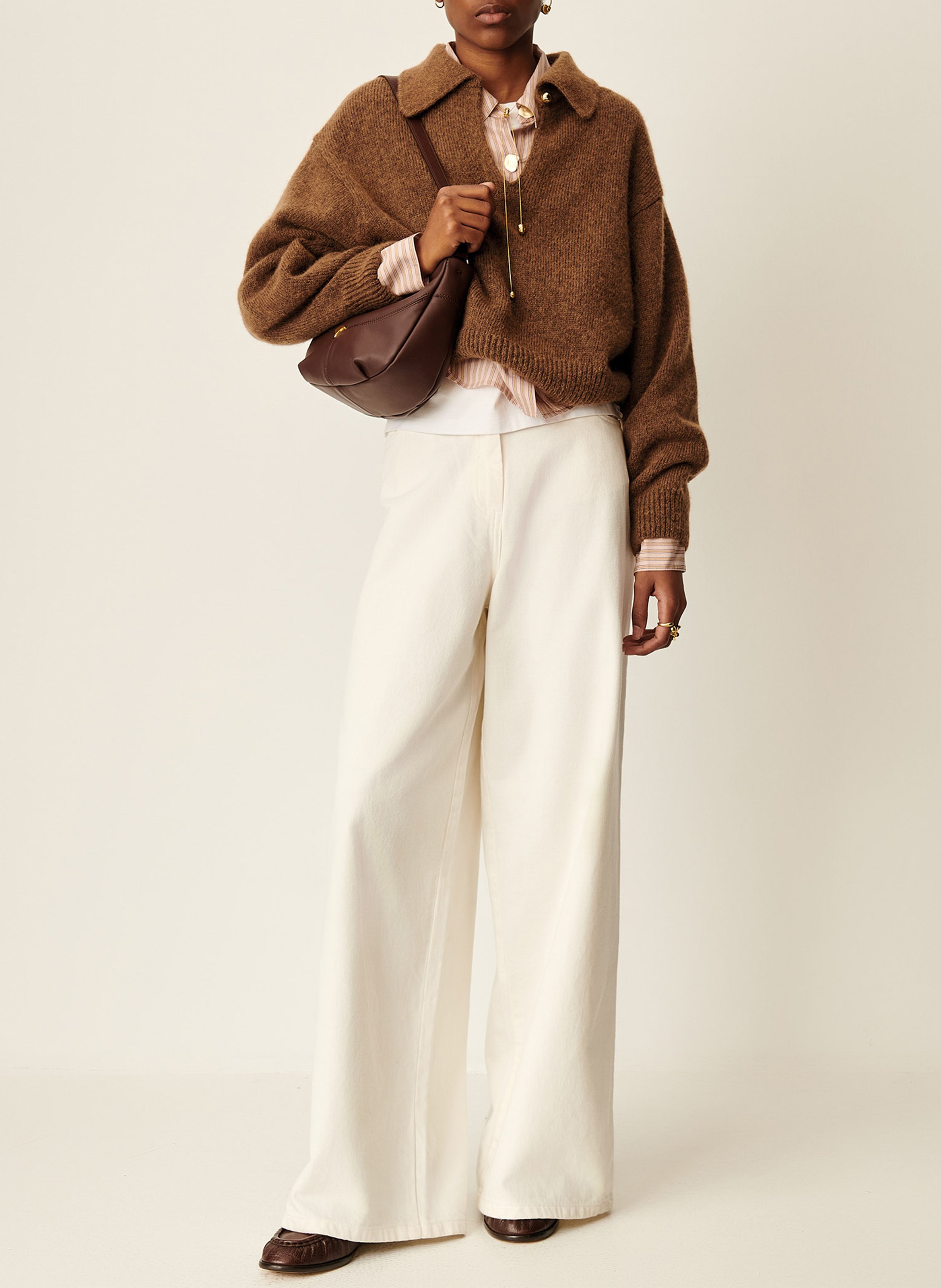 Geschnürte Beuteltasche aus strukturiertem Leder SESSUN Braun