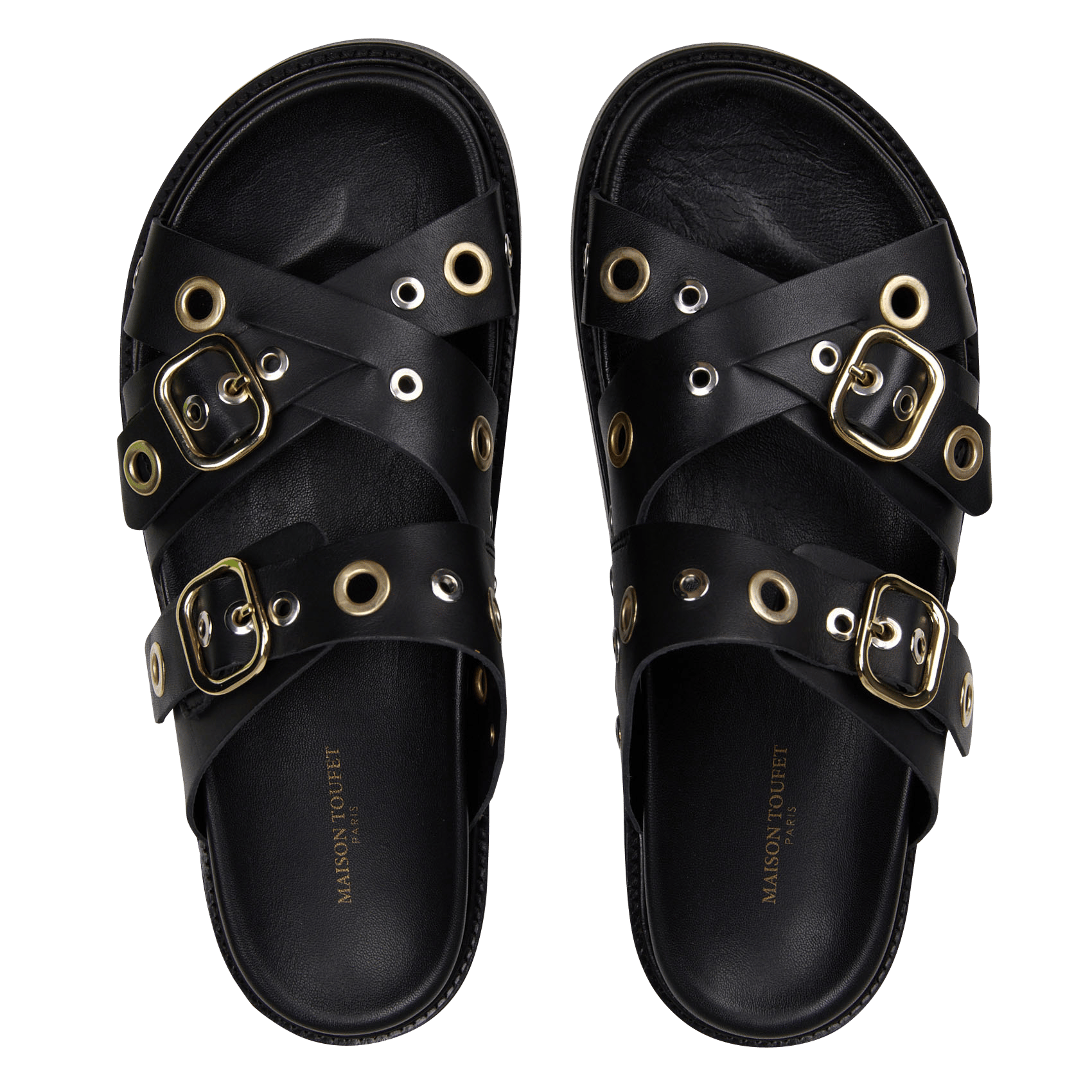 Sandales plates à rivets en cuir velours MAISON TOUFET Noir