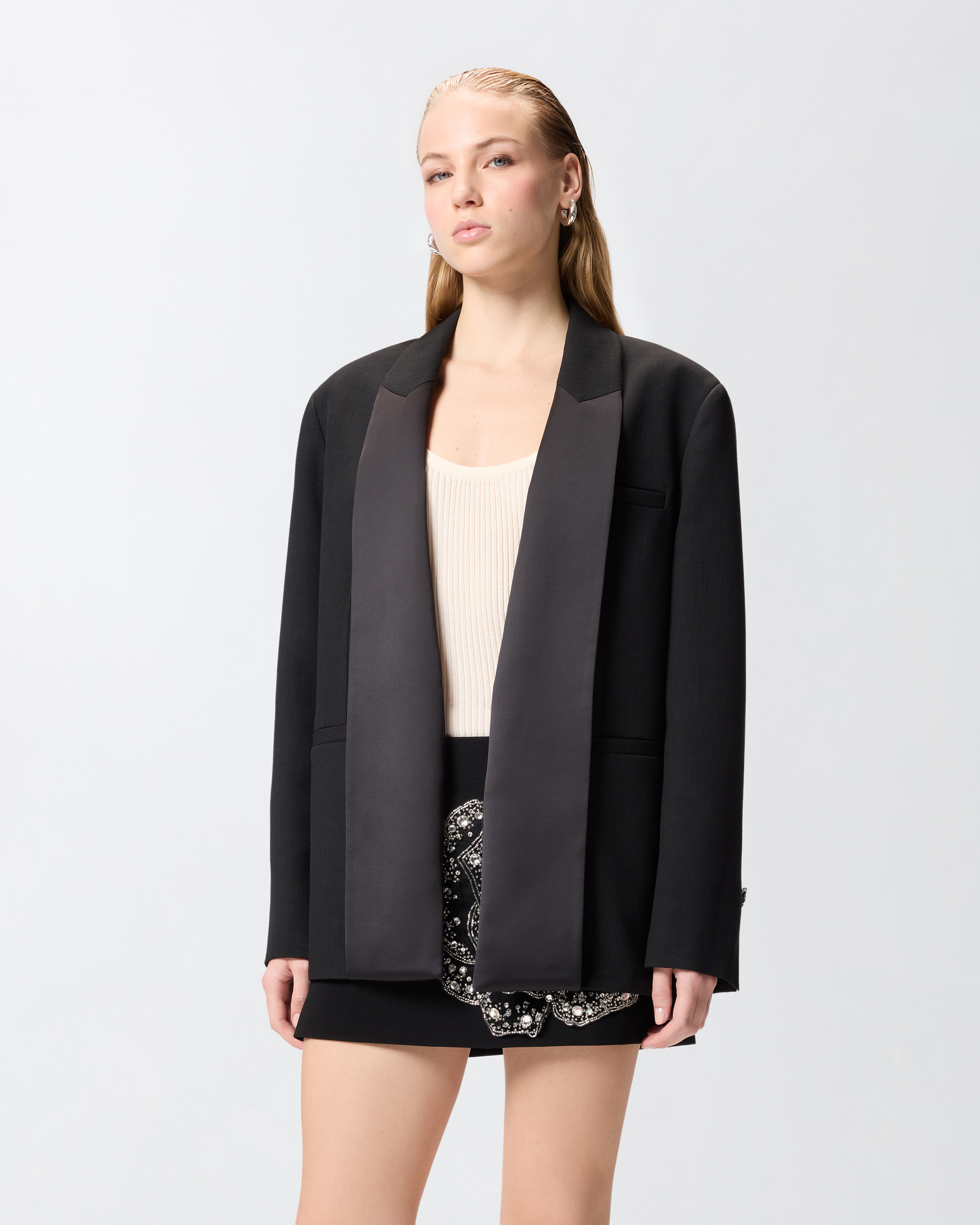 Veste flammée avec col à revers en satin PINKO Noir