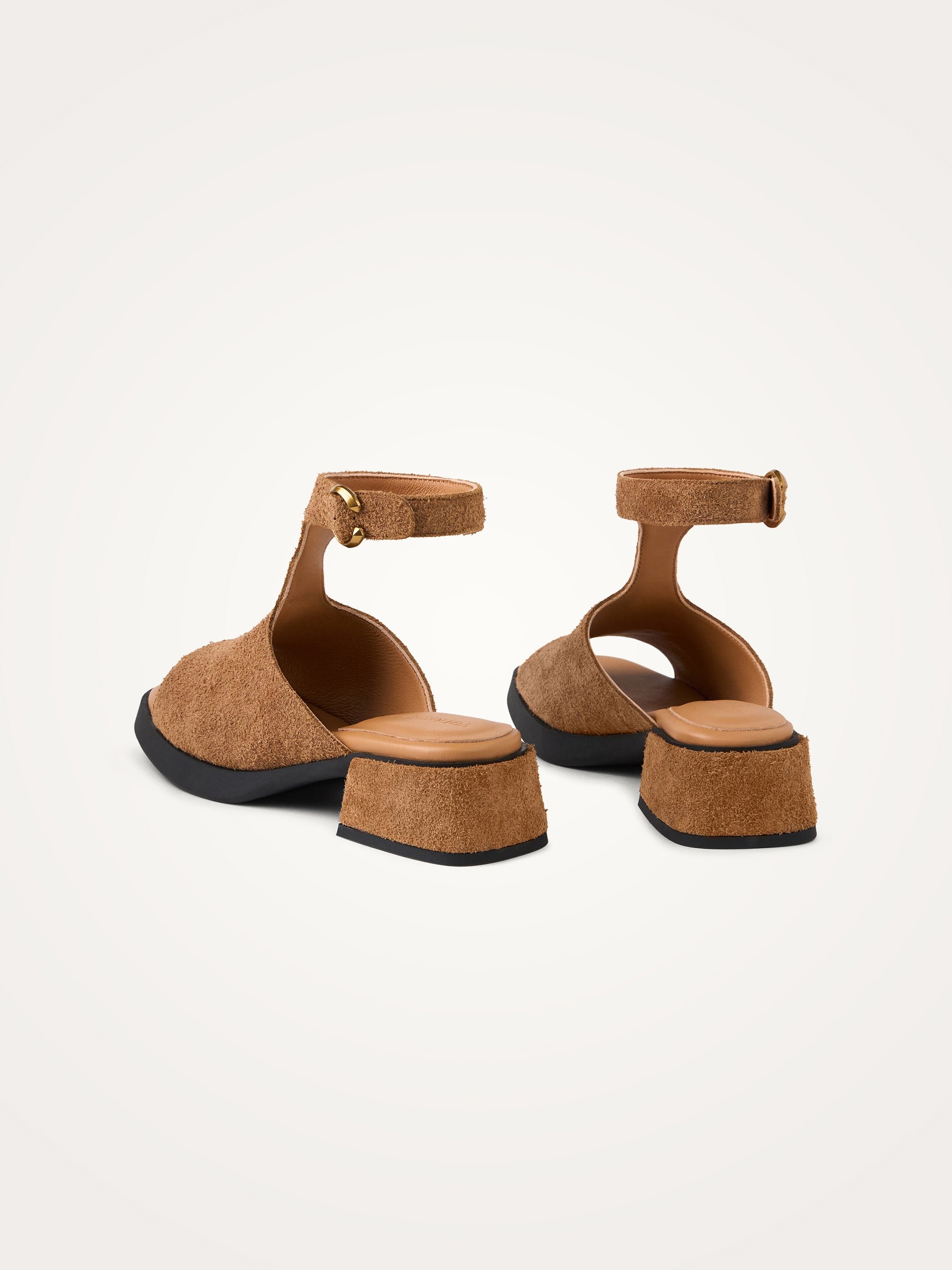 Camel suede sandals with heel and strap VANESSA WU Brown
