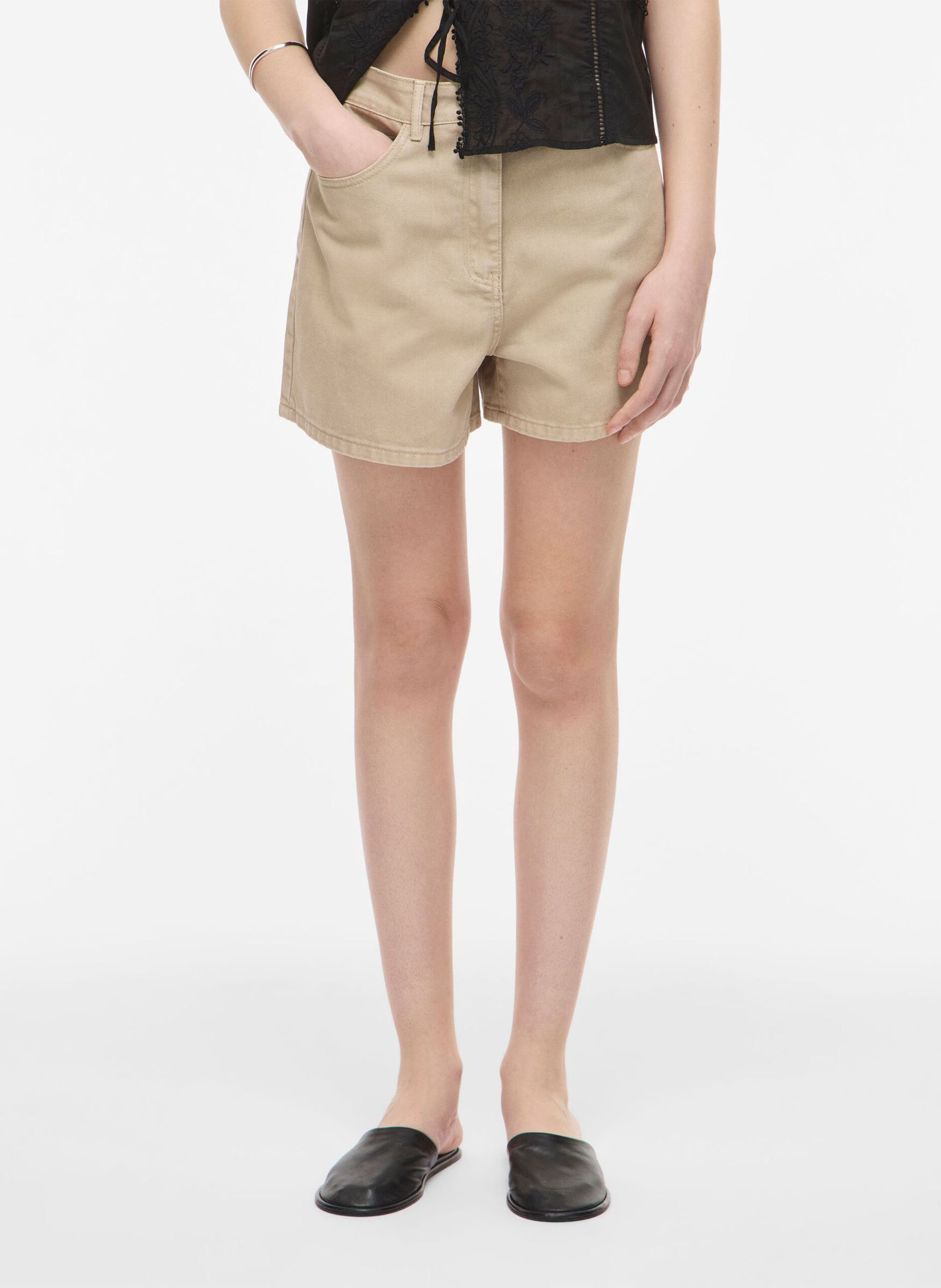 Short droit en coton et coton recyclé ROUGE EDIT Beige