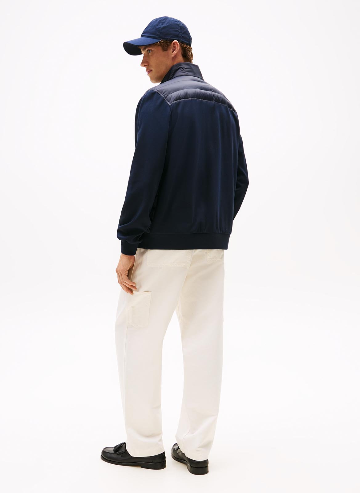 Straight cotton-blend high-neck jacket TOMMY HILFIGER Blue