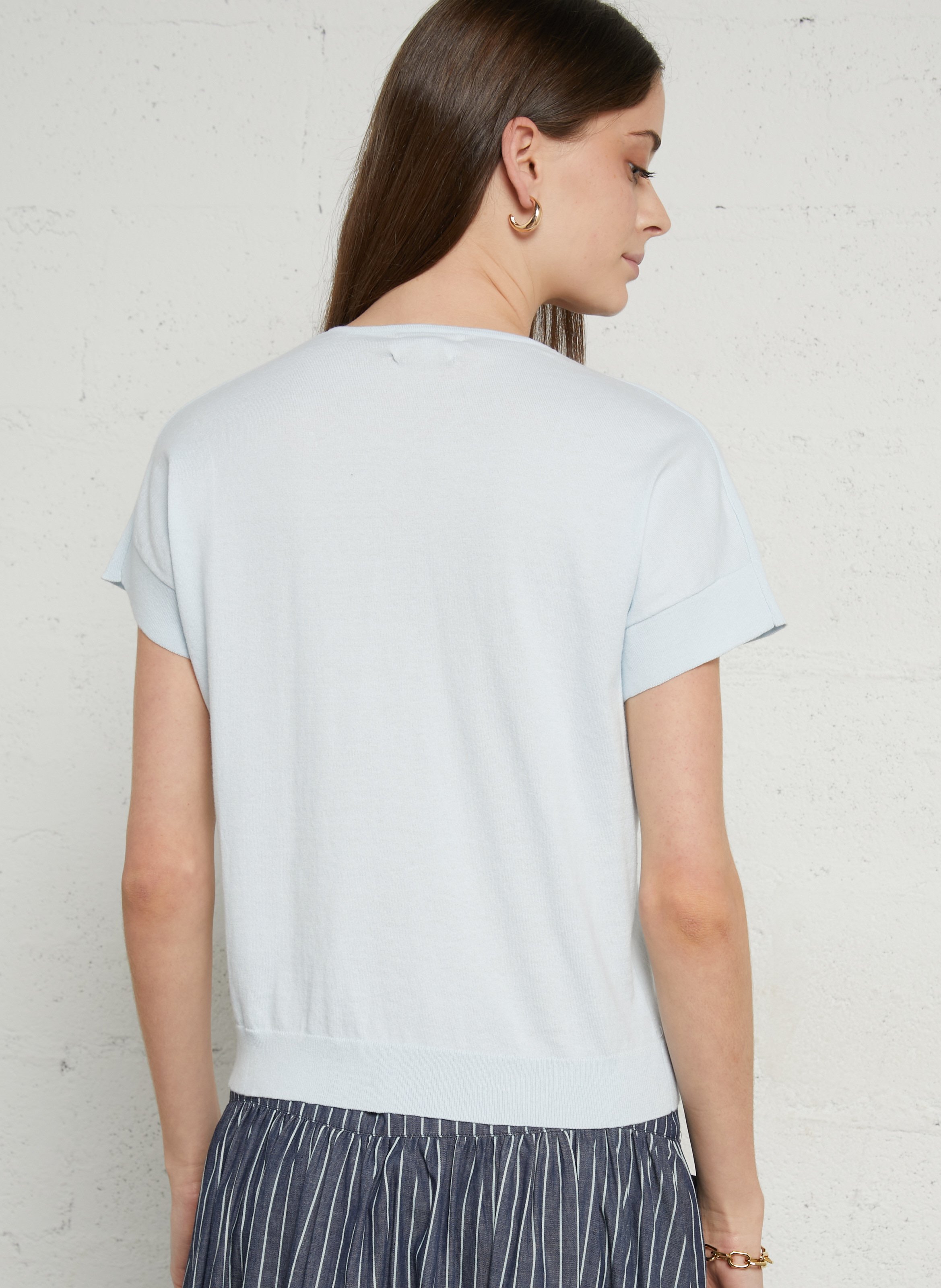 Oversized cotton V-neck top MAISON 123 Blue