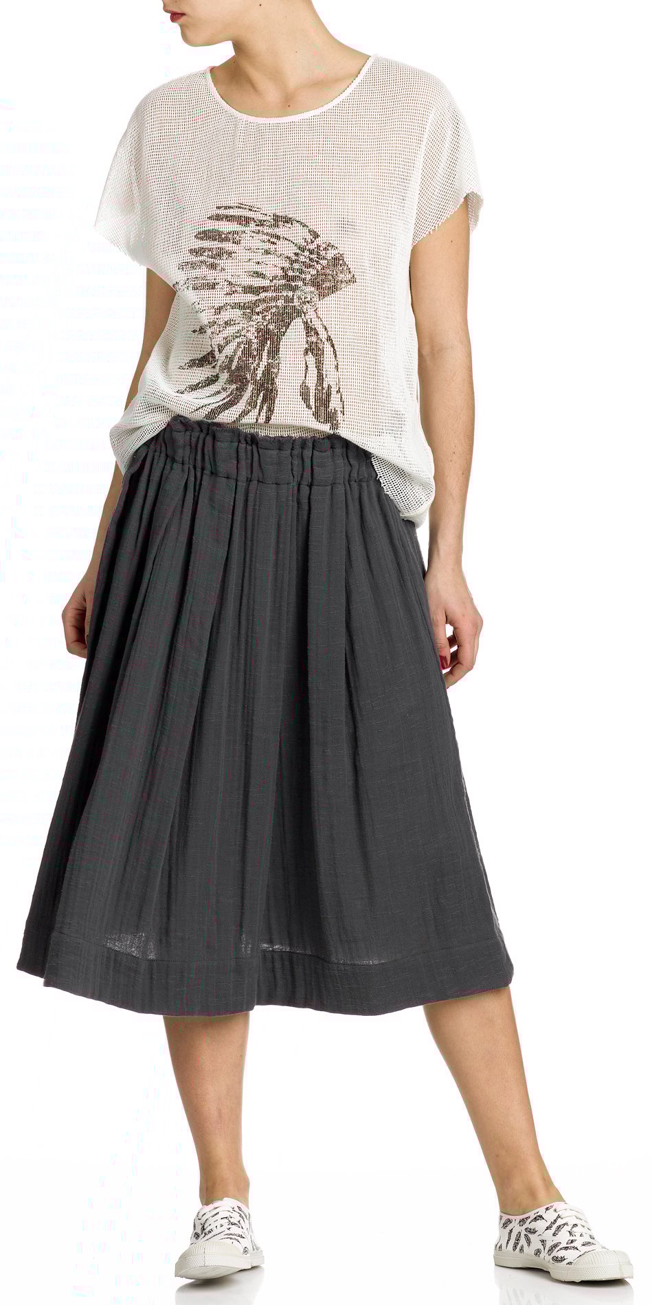 Odelya woven cotton top with Indian screen print SWILDENS White